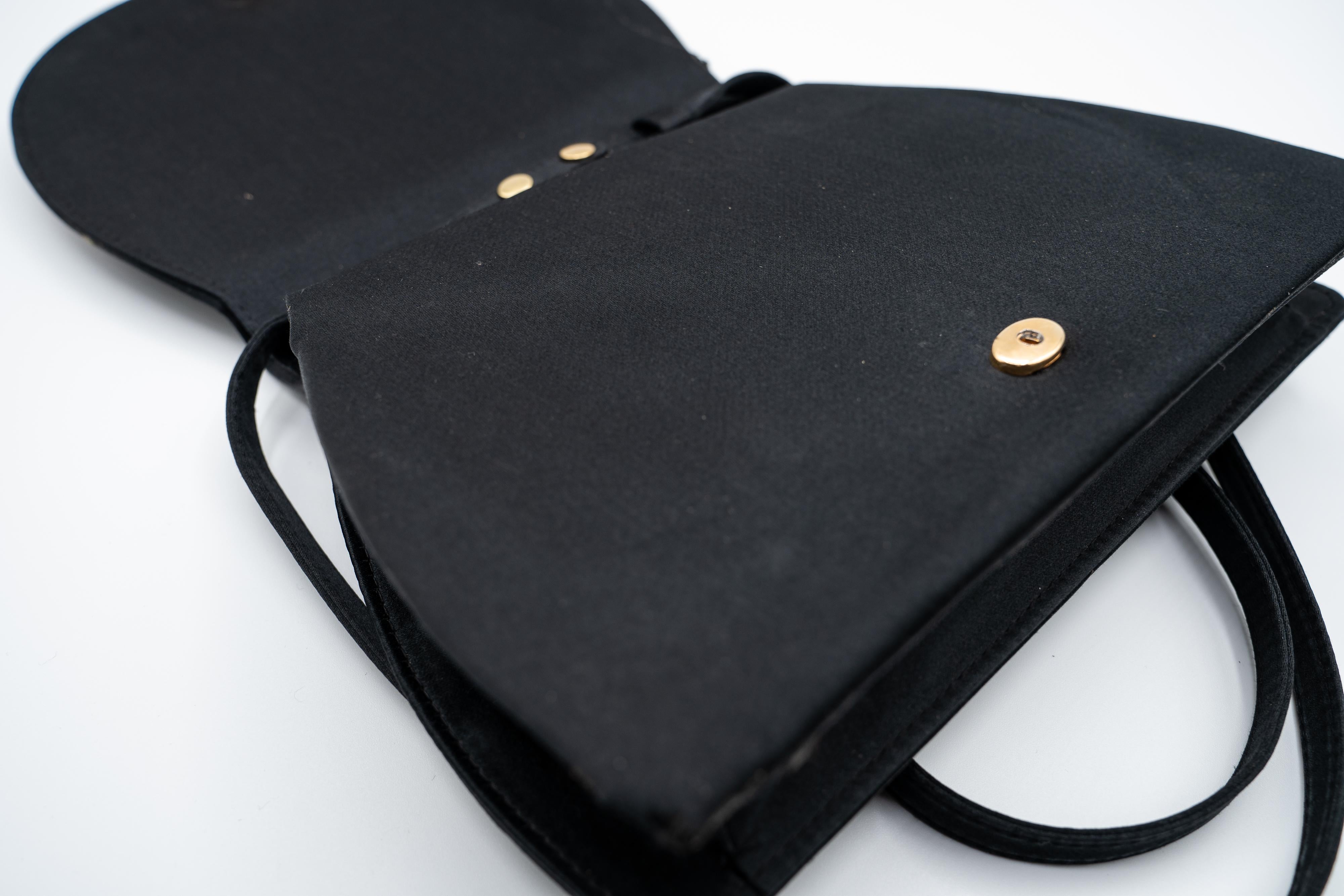 Paloma Picasso Black Satin Colorful Silk Cabochon Bag For Sale 6