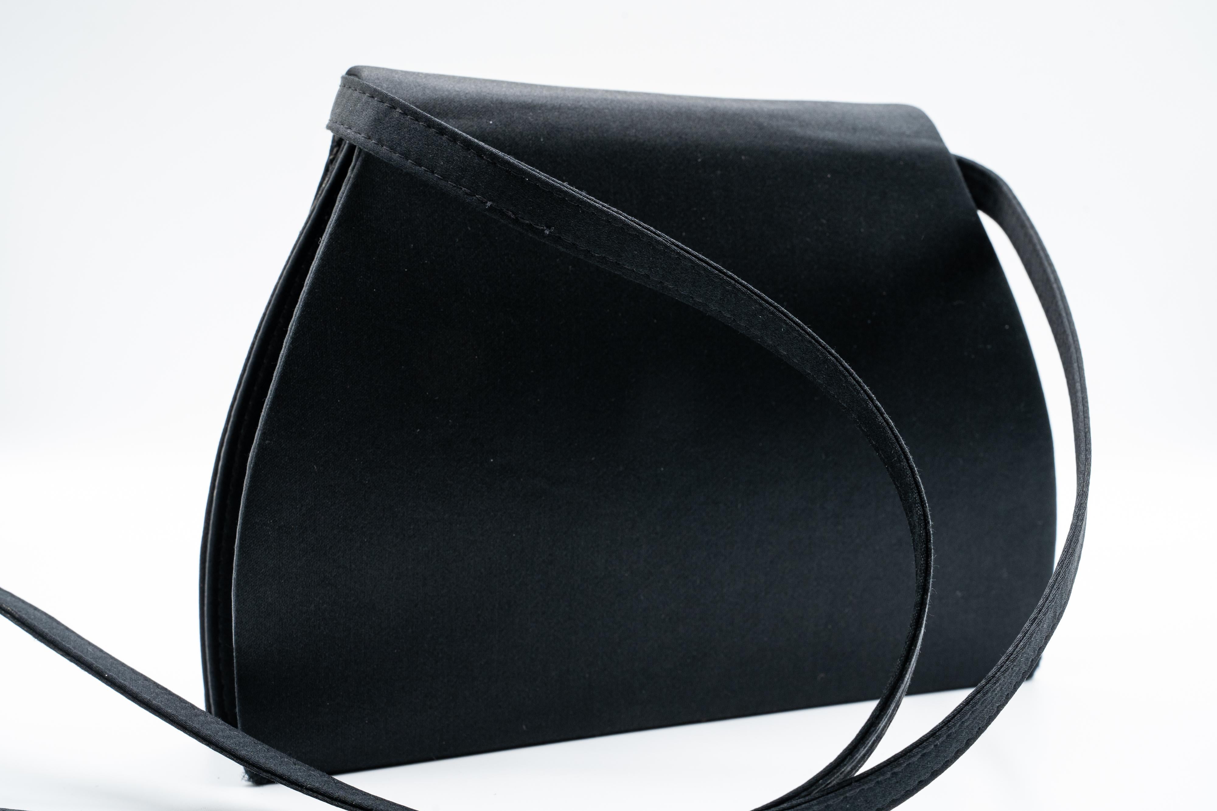 Paloma Picasso Black Satin Colorful Silk Cabochon Bag For Sale 2