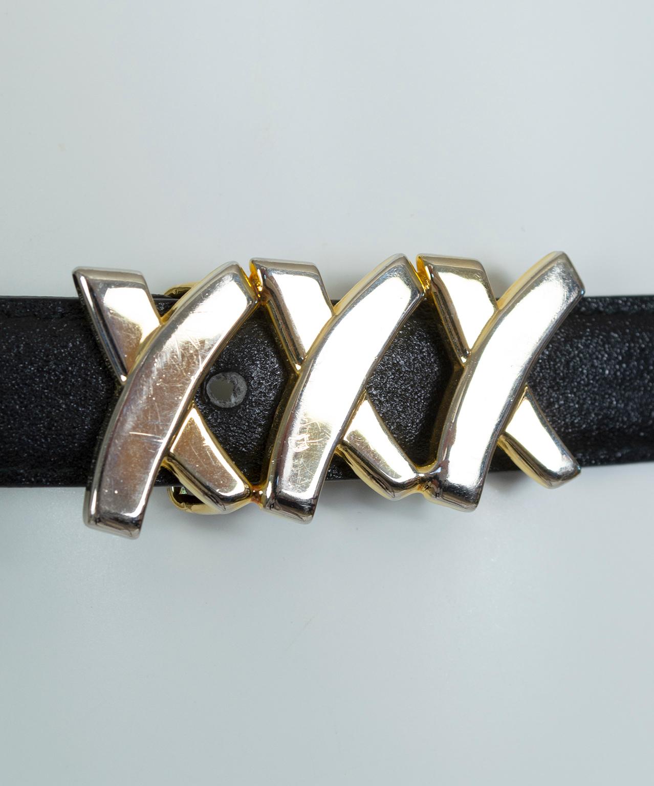 Women's Paloma Picasso Black Leather Triple X Kiss Belt with Gold Hardware – M, 1980s