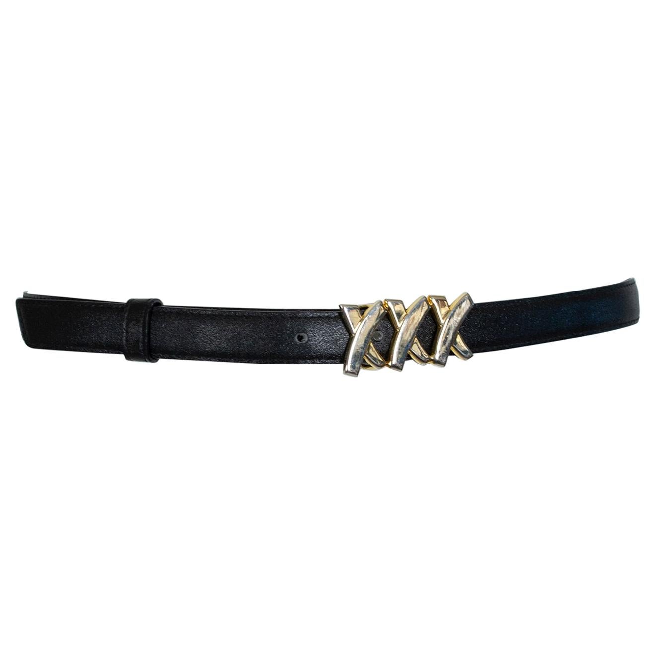 Paloma Picasso Black Leather Triple X Kiss Belt with Gold Hardware – M, 1980s
