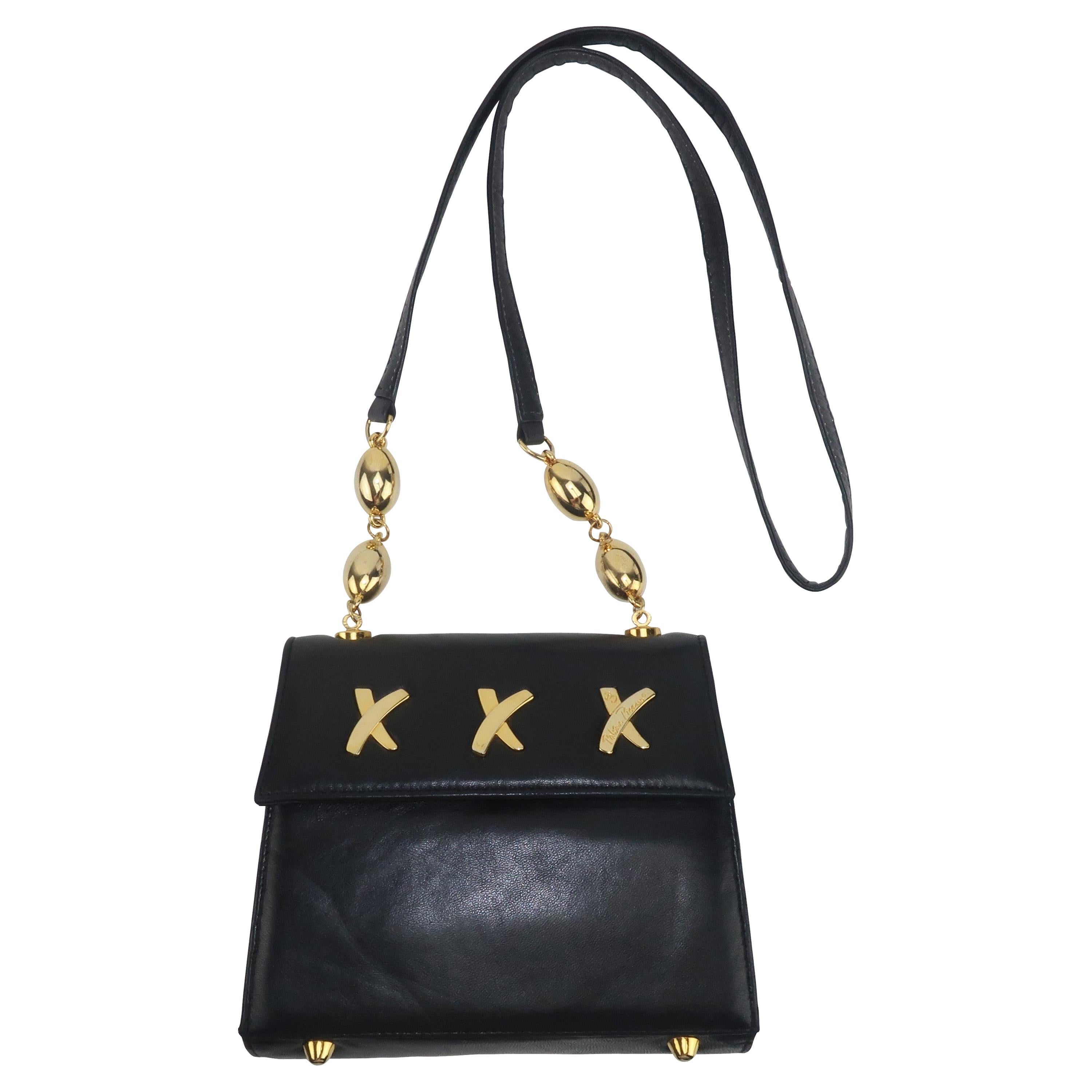 Paloma Picasso Black Leather X Logo Handbag