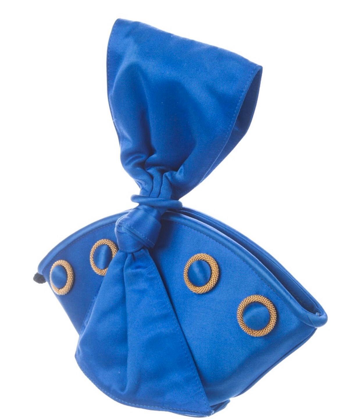 Paloma Picasso Blue Satin Bow Evening Bow, 1980s In Good Condition In Austin, TX