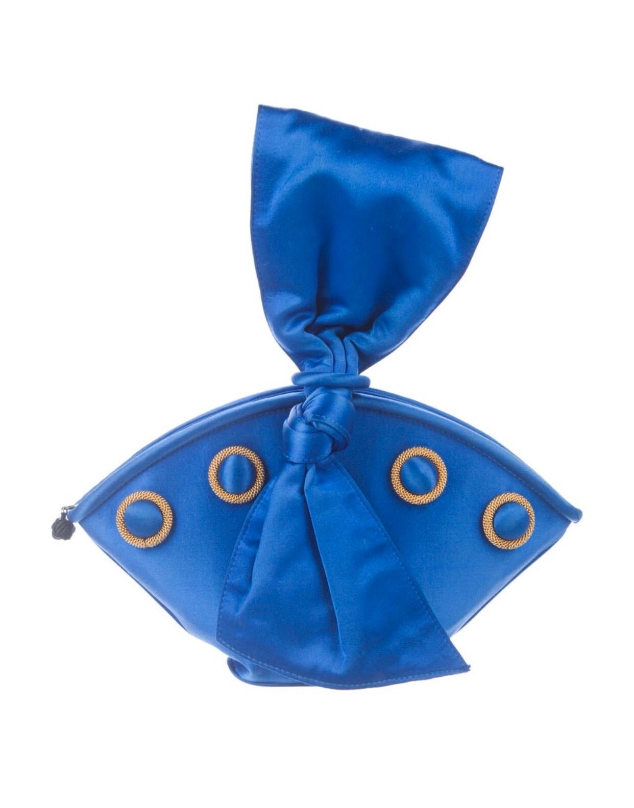 Women's or Men's Paloma Picasso Blue Satin Bow Evening Bow, 1980s