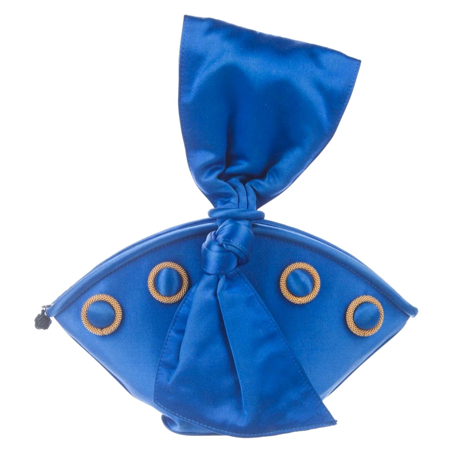 Paloma Picasso Blue Satin Bow Evening Bow, 1980s