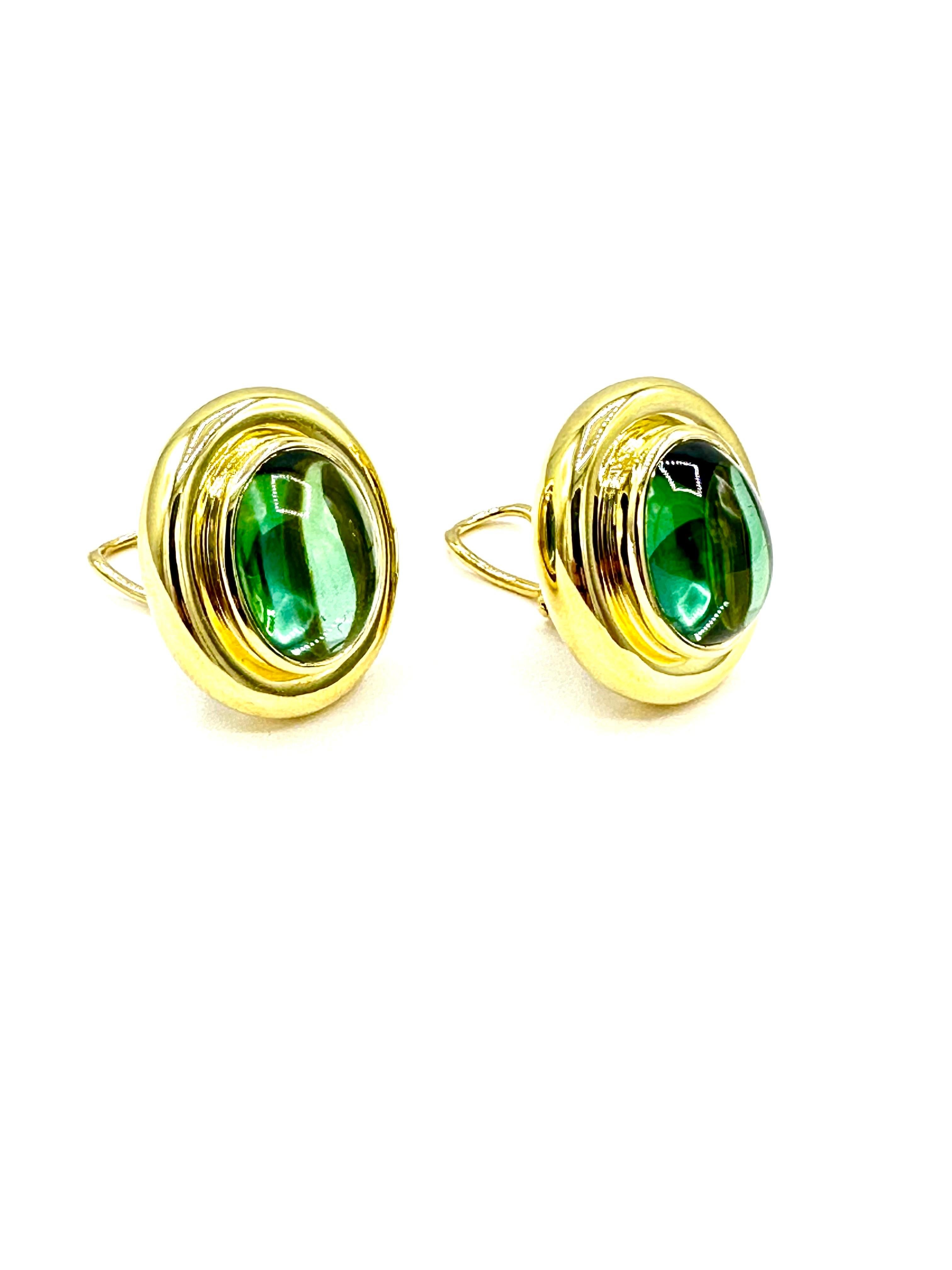Paloma Picasso Cabochon Green Tourmaline 18K Yellow Gold Earrings  1