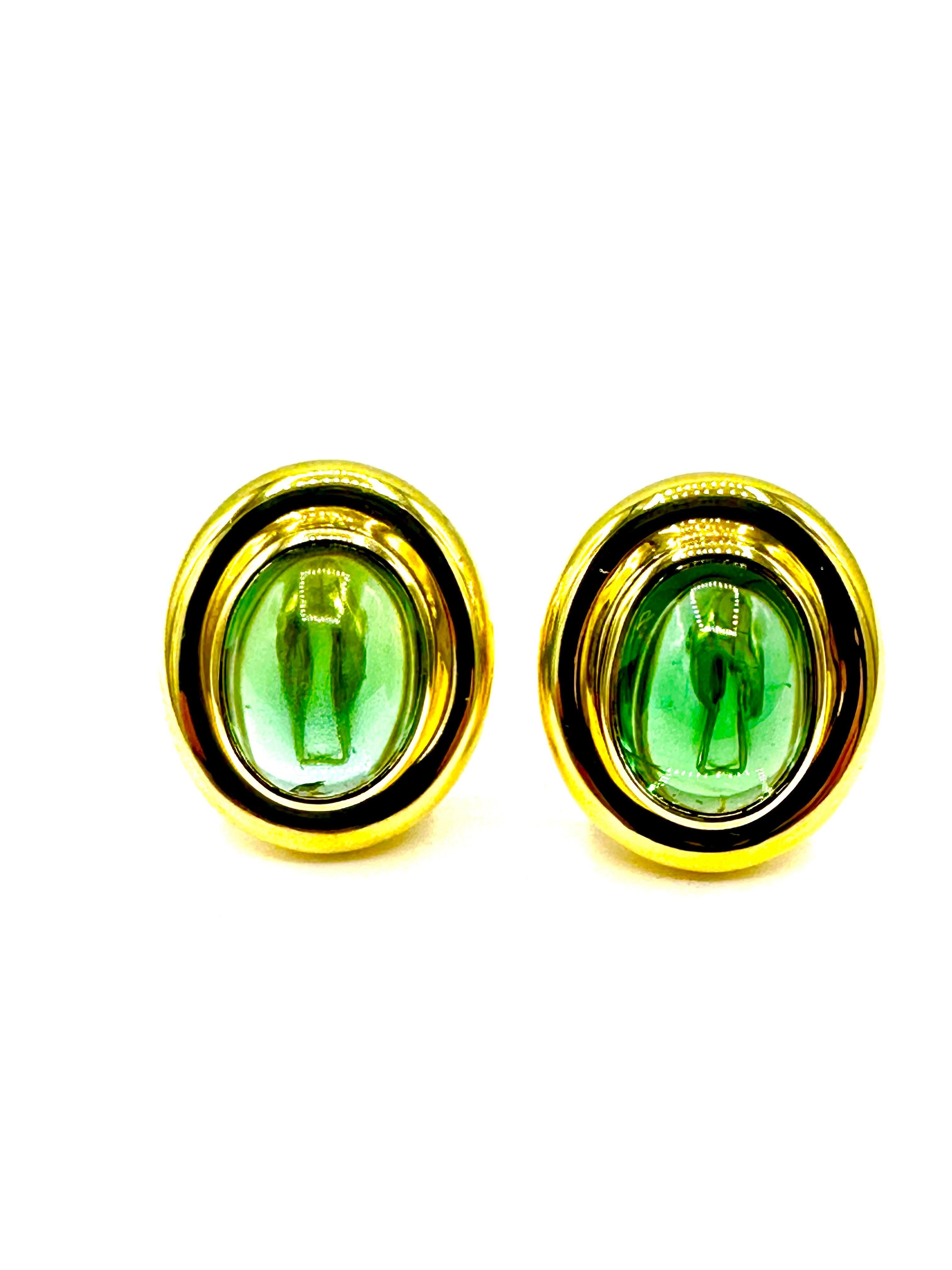 Paloma Picasso Cabochon Green Tourmaline 18K Yellow Gold Earrings  2