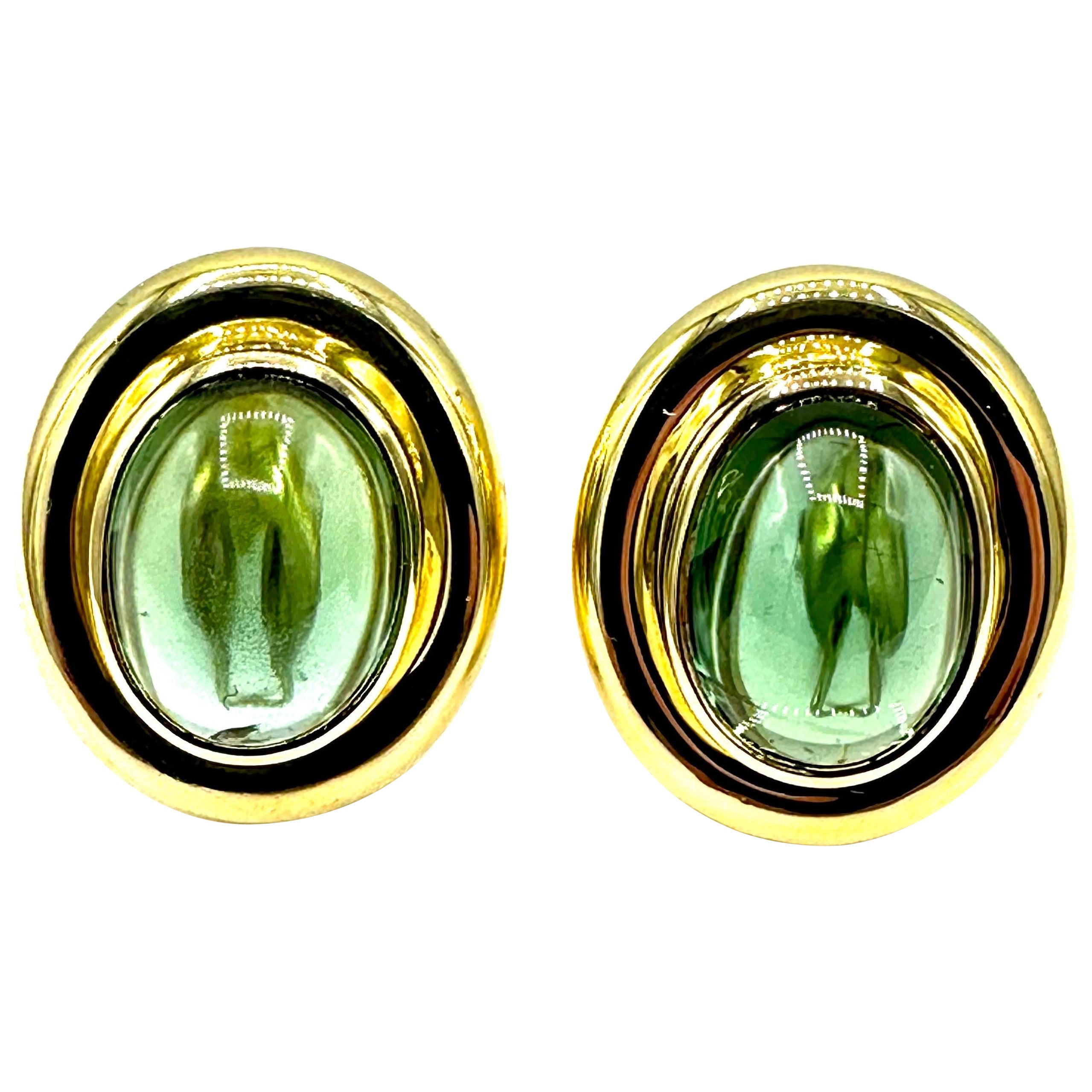 Paloma Picasso Cabochon Green Tourmaline 18K Yellow Gold Earrings