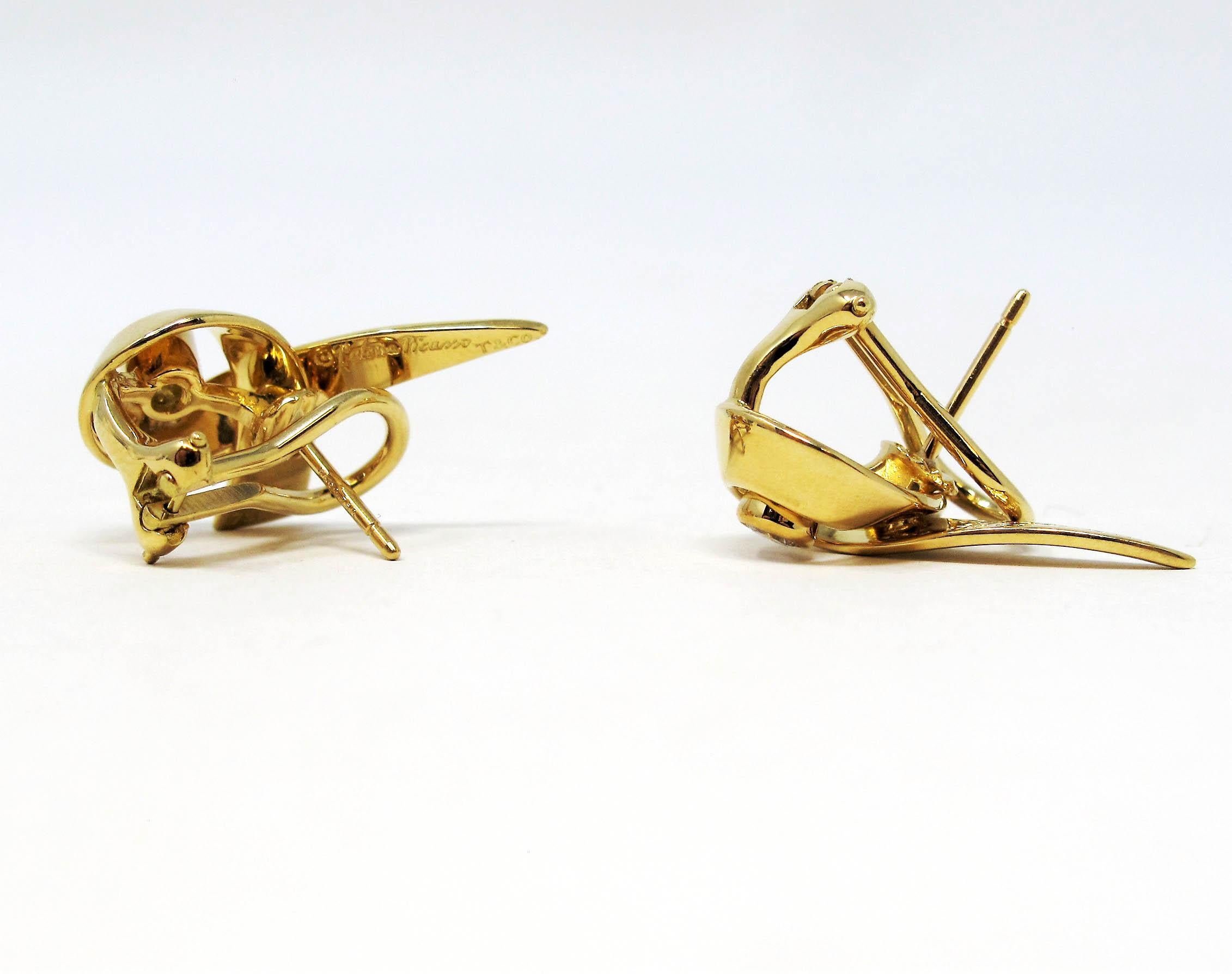 Round Cut Paloma Picasso for Tiffany & Co. 18 Karat Gold Ribbon Earrings with Diamond For Sale