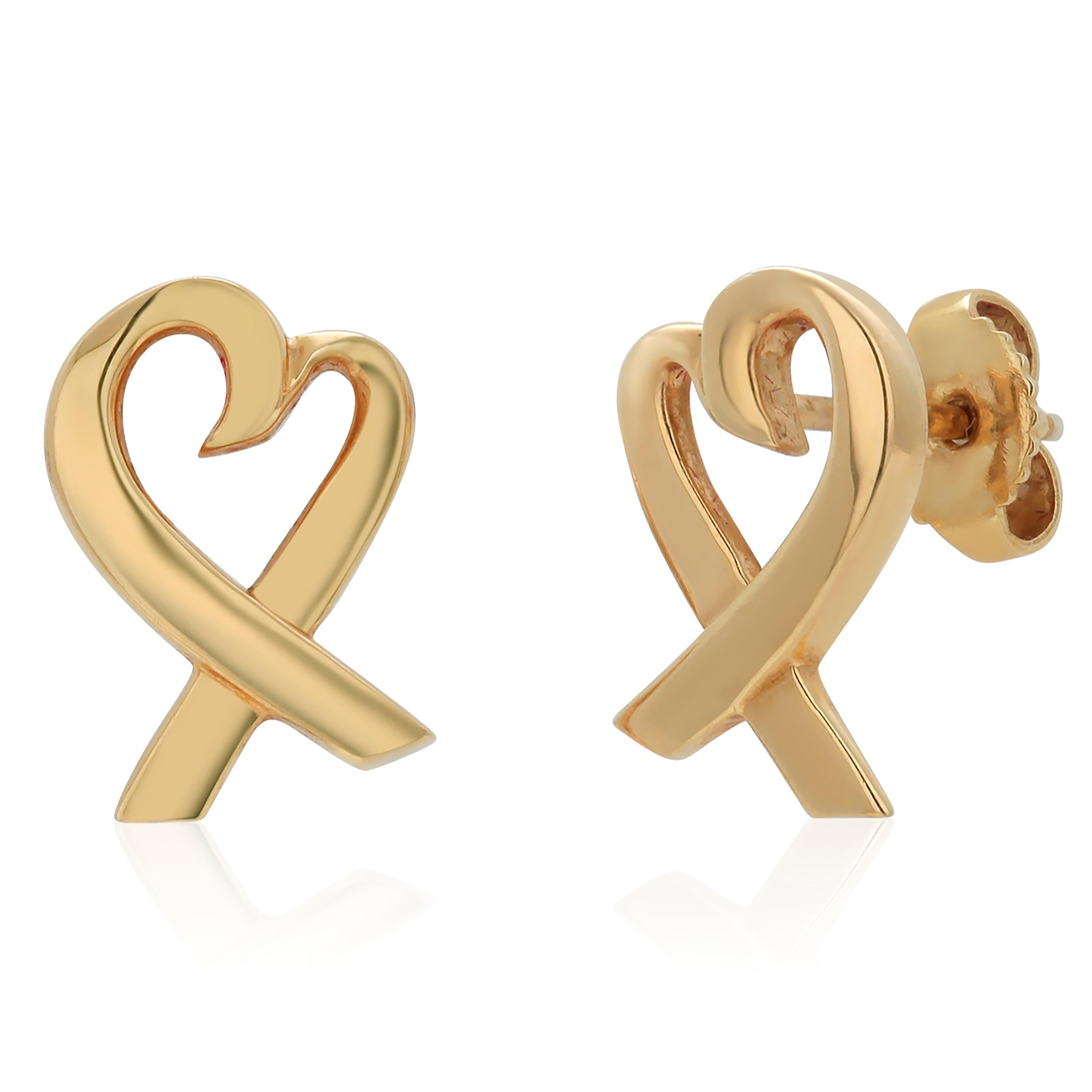 Contemporary Paloma Picasso for Tiffany Co 18 Karat Yellow Gold Open Heart 0.55 Inch Earrings For Sale