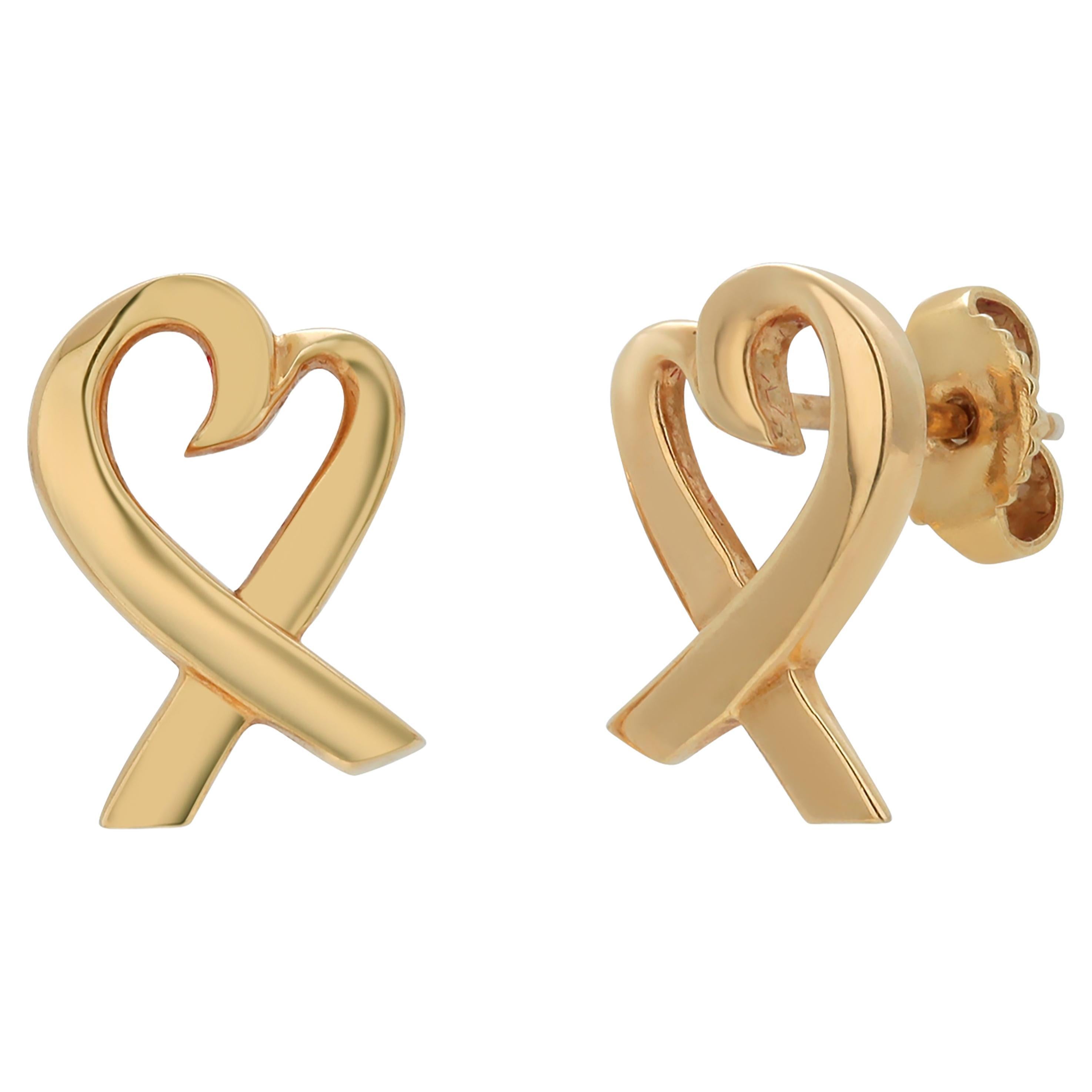 Paloma Picasso for Tiffany Co 18 Karat Yellow Gold Open Heart 0.55 Inch Earrings For Sale