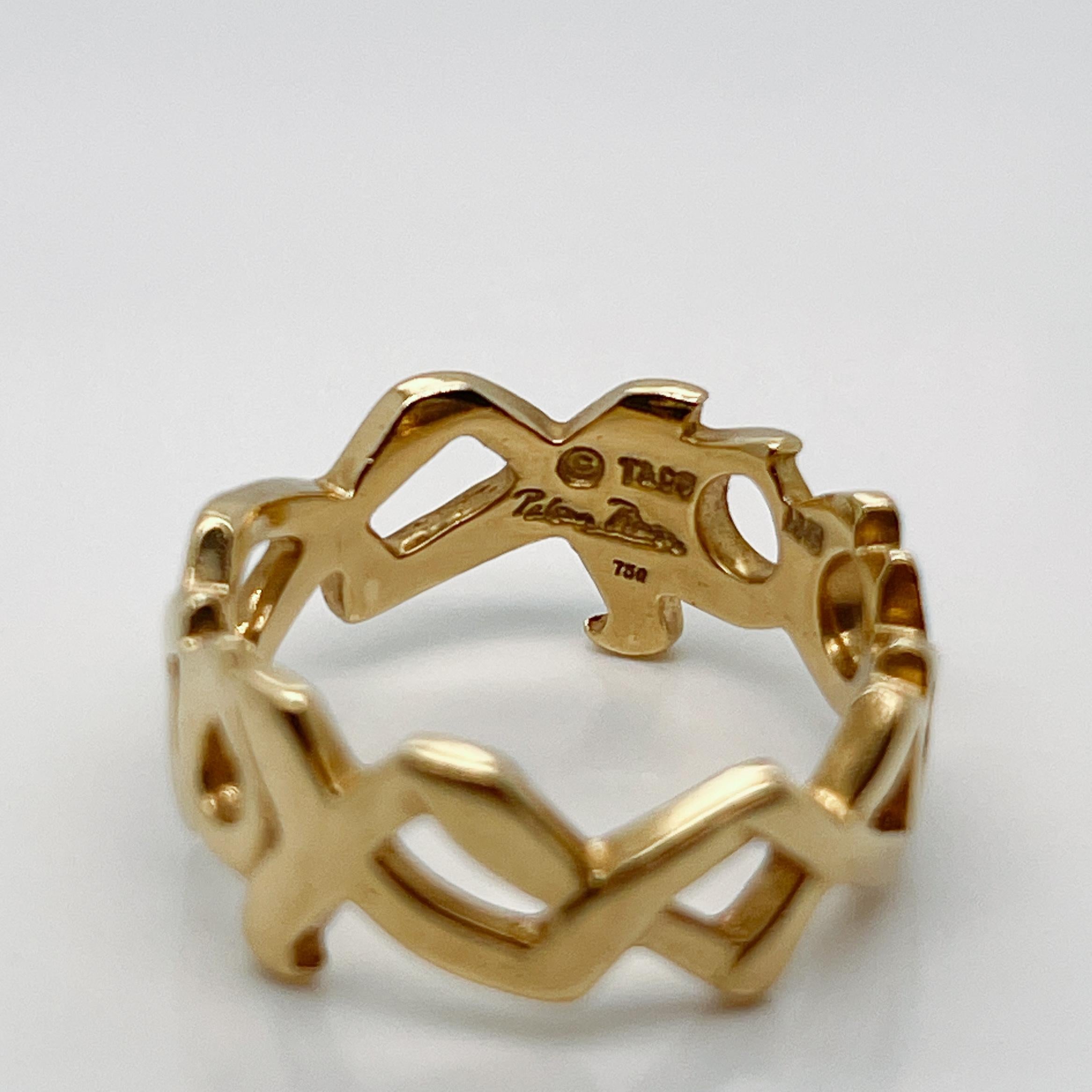 Modern Paloma Picasso for Tiffany & Co. 18k Gold Graffiti Love & Kisses XO Ring For Sale