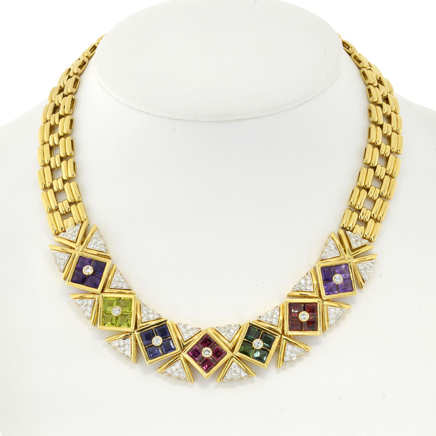 Paloma Picasso für Tiffany & Co. 18K Gold Halsband mit mehreren Edelsteinen und gerippten Gliedern Halskette im Zustand „Hervorragend“ im Angebot in New York, NY