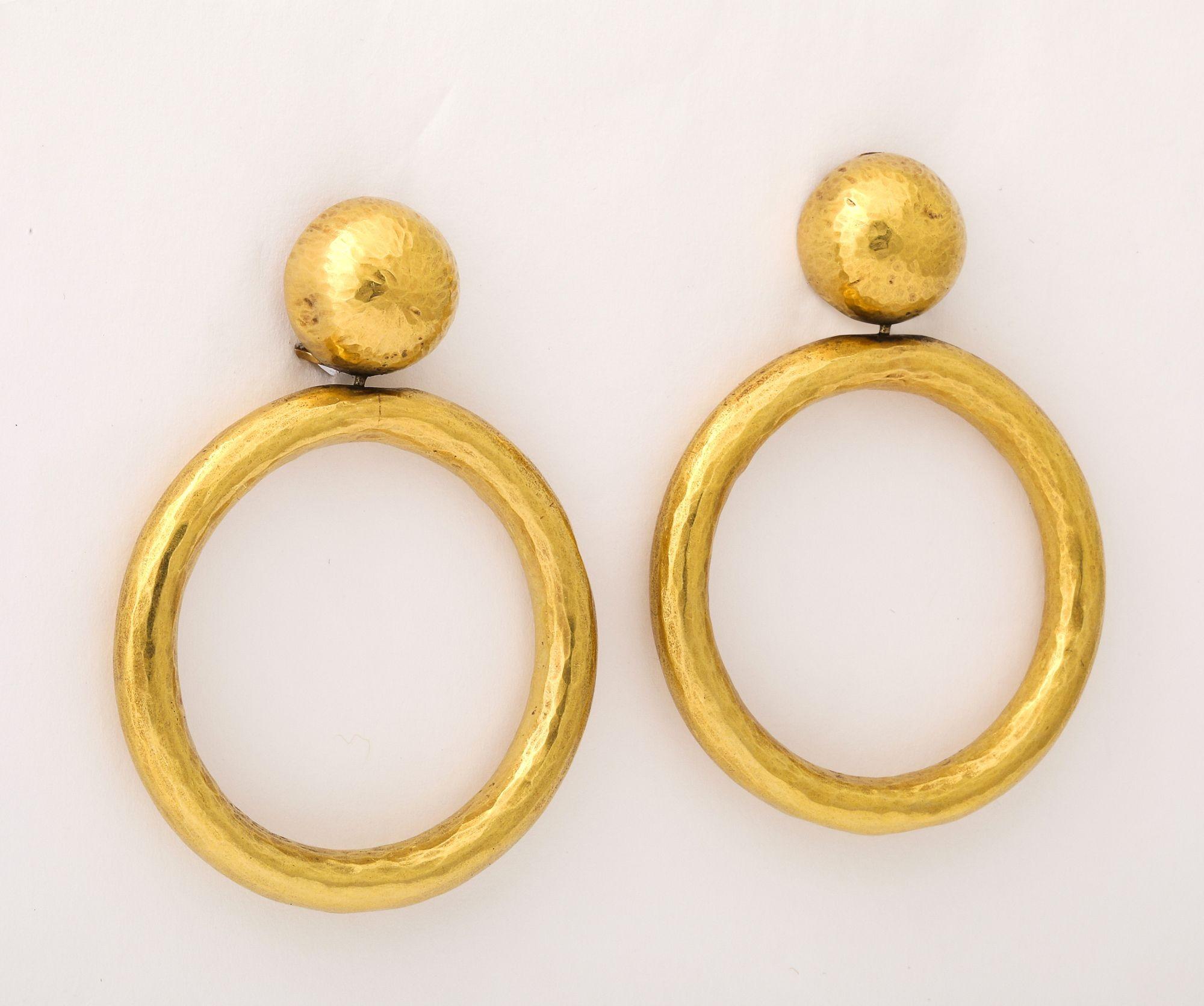 Modern Paloma Picasso for Tiffany & Co. 18K Yellow Gold Hammered Hoop Earrings For Sale