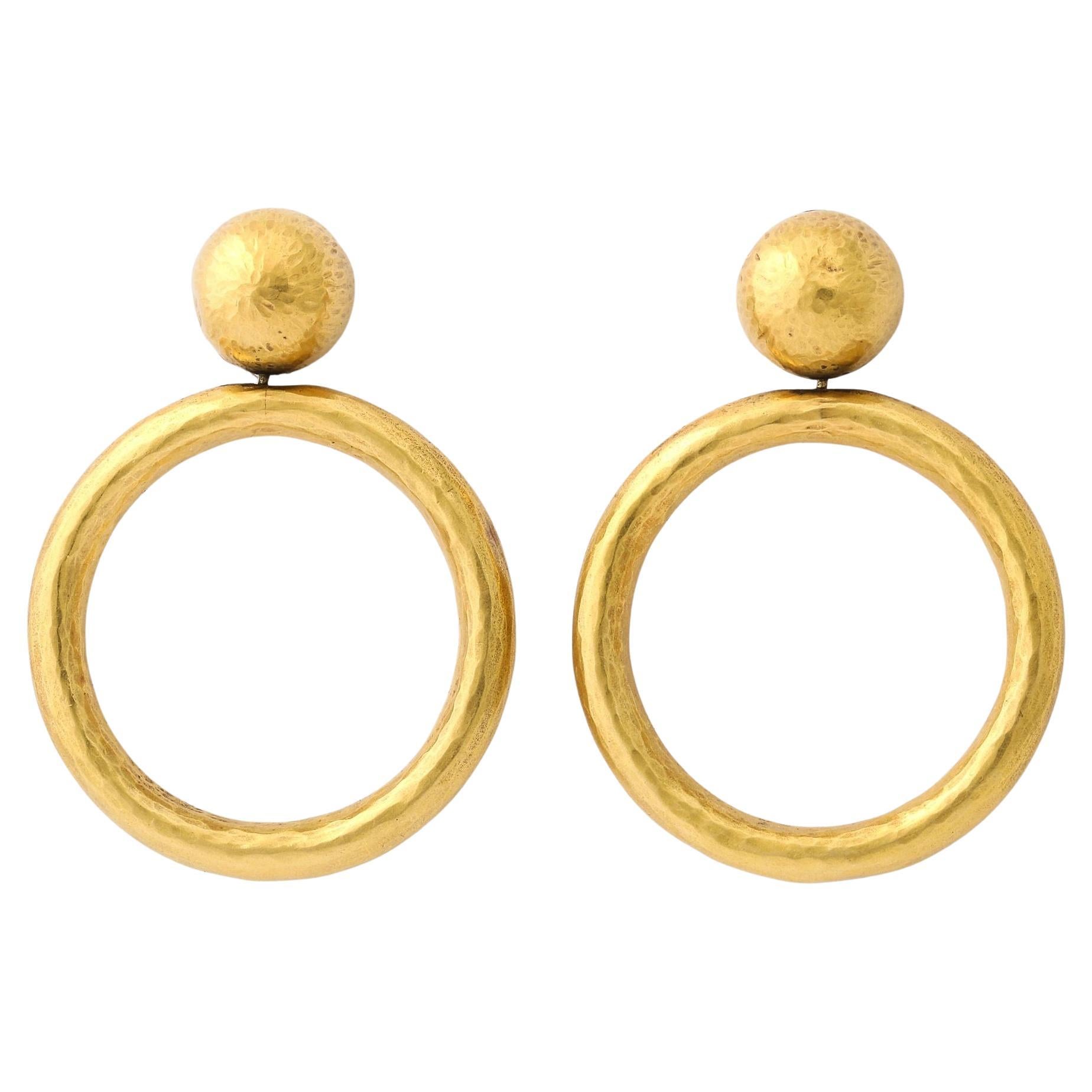 Paloma Picasso for Tiffany & Co. 18K Yellow Gold Hammered Hoop Earrings For Sale