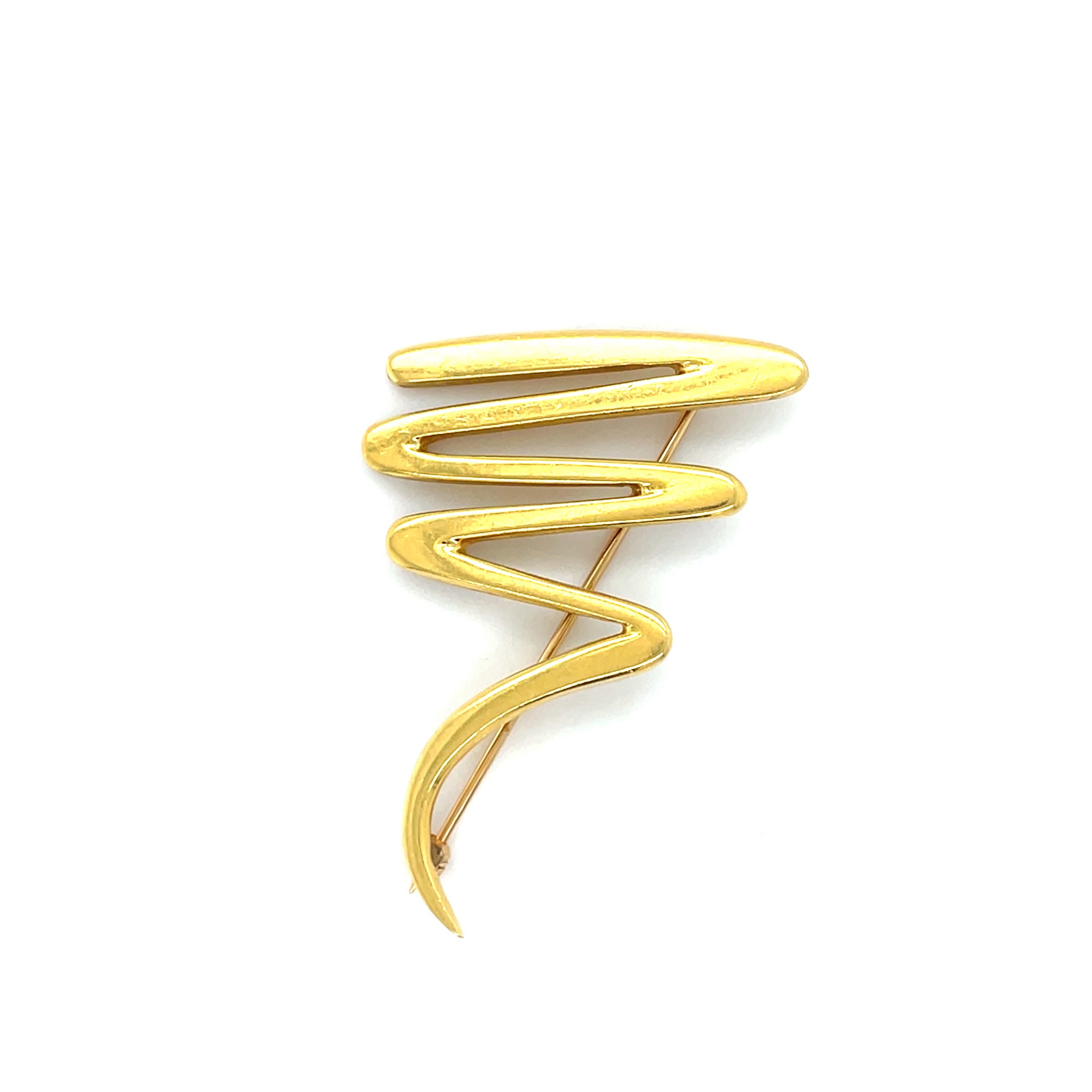 Paloma Picasso for Tiffany & Co. 18K Gelbgold Zig Zag Scribble Brosche (Zeitgenössisch) im Angebot