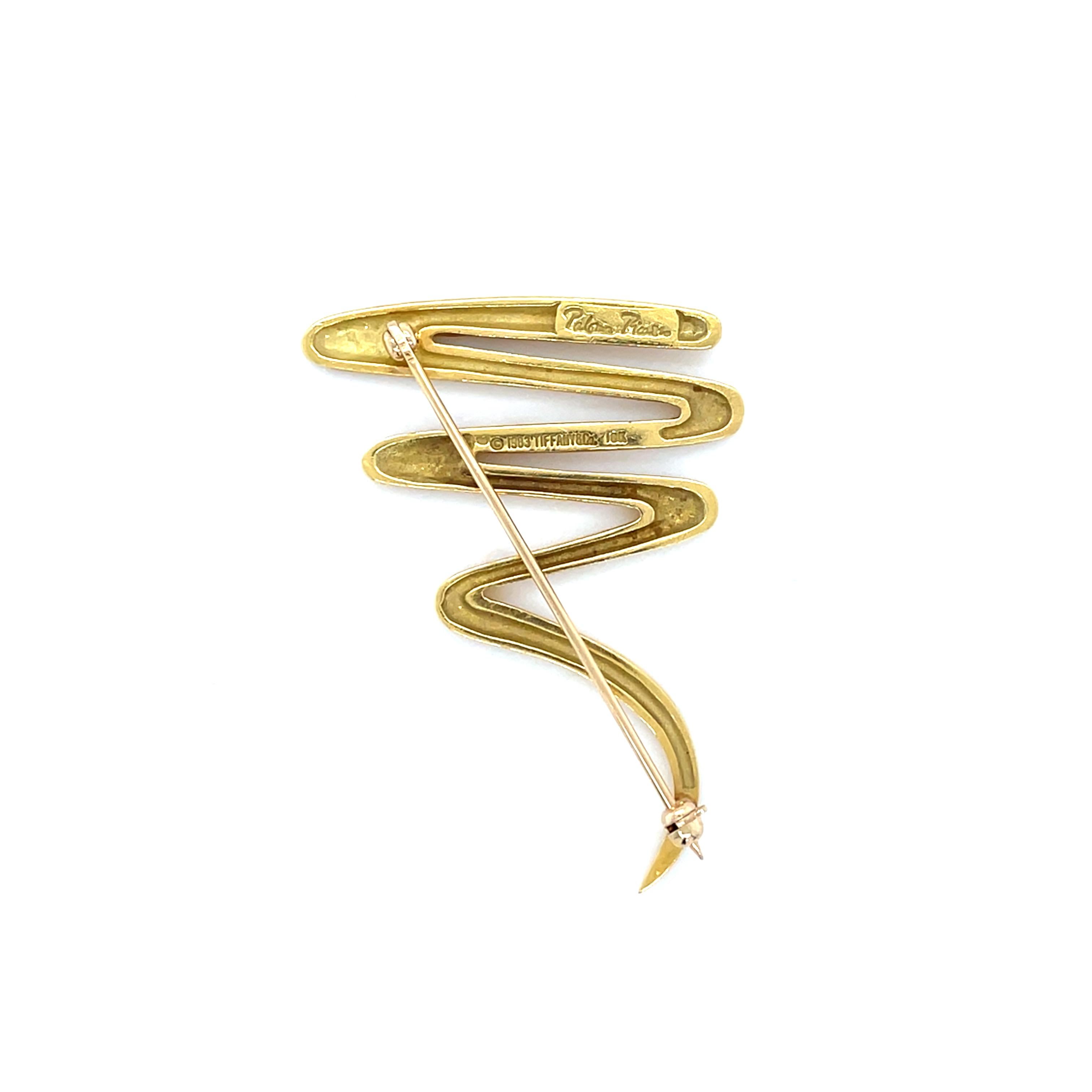 Paloma Picasso for Tiffany & Co. 18K Gelbgold Zig Zag Scribble Brosche im Zustand „Hervorragend“ im Angebot in Chicago, IL