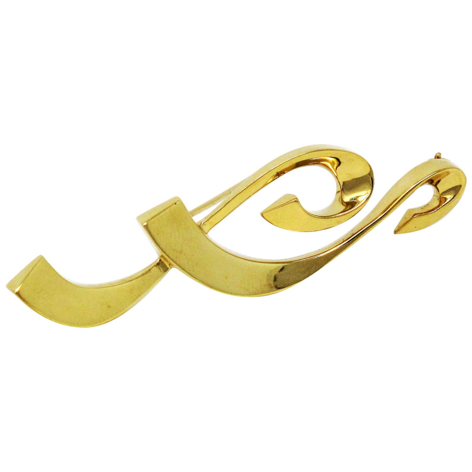 Paloma Picasso for Tiffany & Co. 2 Ribbon Swirl Brooch Pin 18 Karat Yellow Gold For Sale