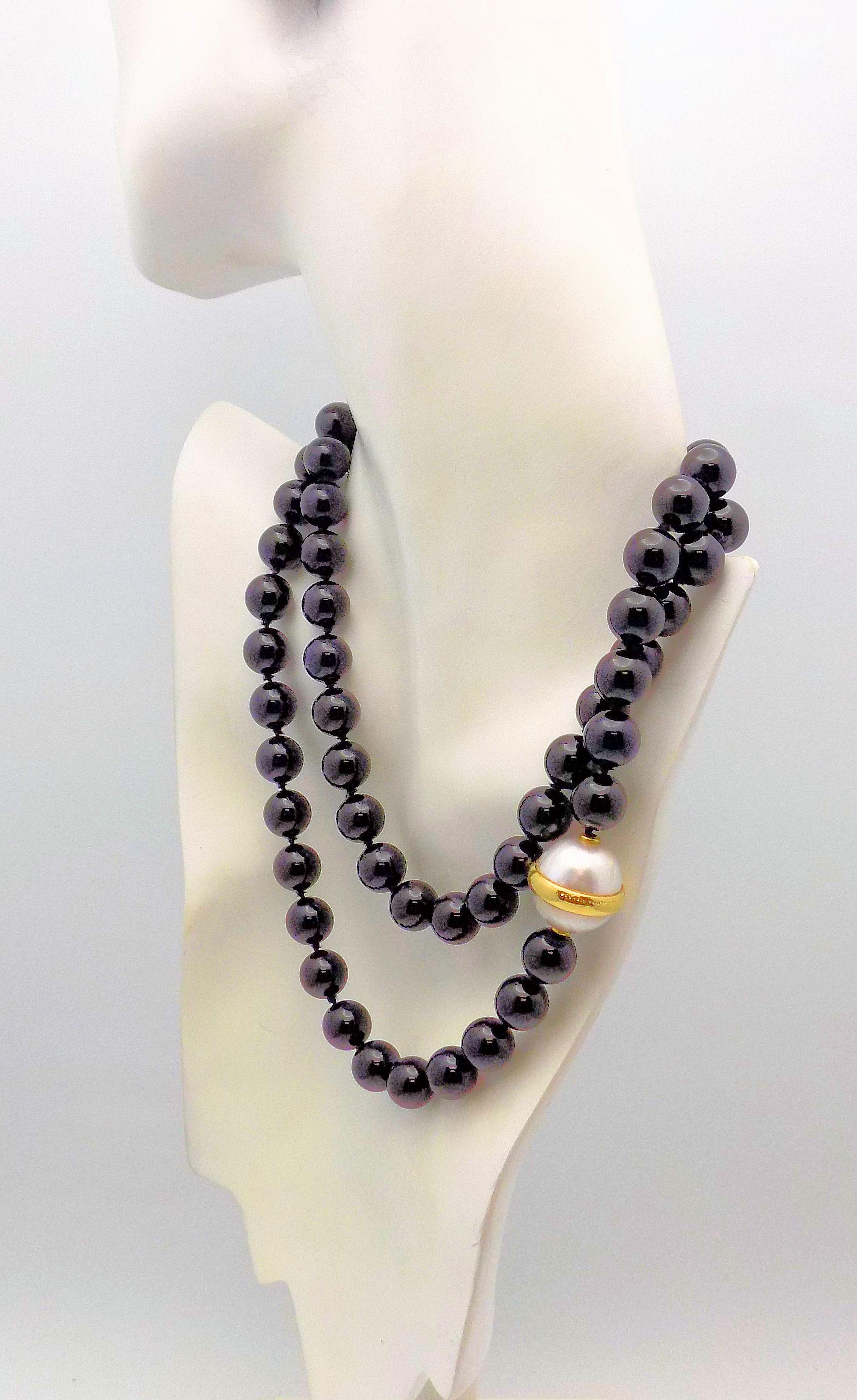 Paloma Picasso for Tiffany & Co. Black Onyx Bead and Mabe Pearl Necklace In Excellent Condition In Dallas, TX