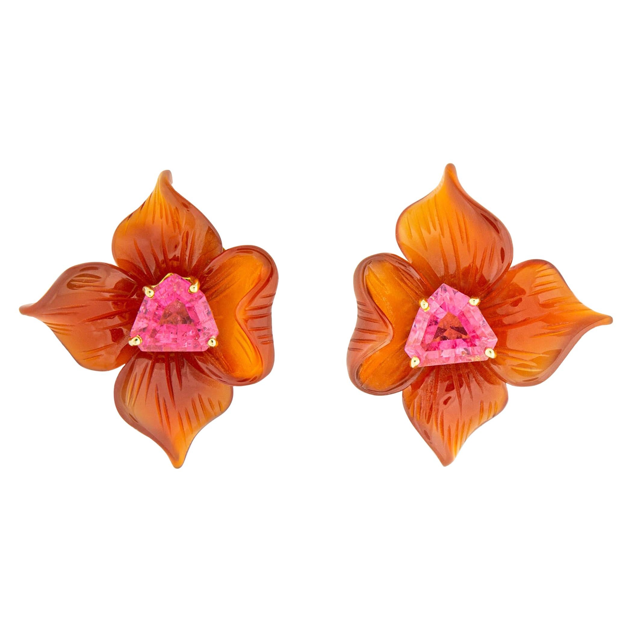 Paloma Picasso for Tiffany 
Co. Carved Carnelian and Tourmaline Earrings