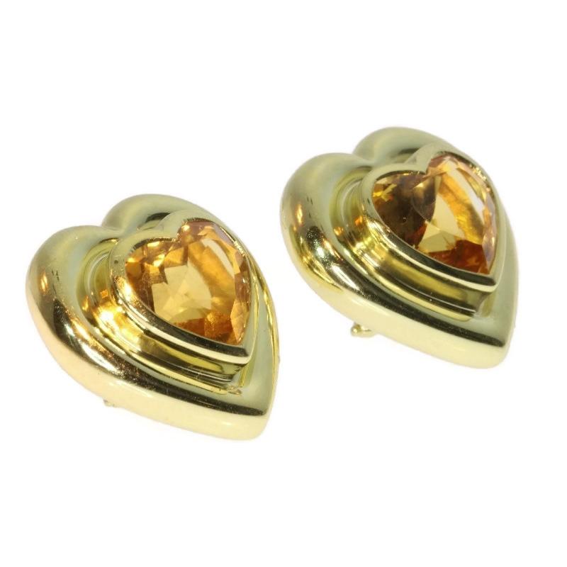 Paloma Picasso for Tiffany & Co. Citrine 18 Karat Gold Heart Clip on Earrings In Excellent Condition For Sale In Antwerp, BE