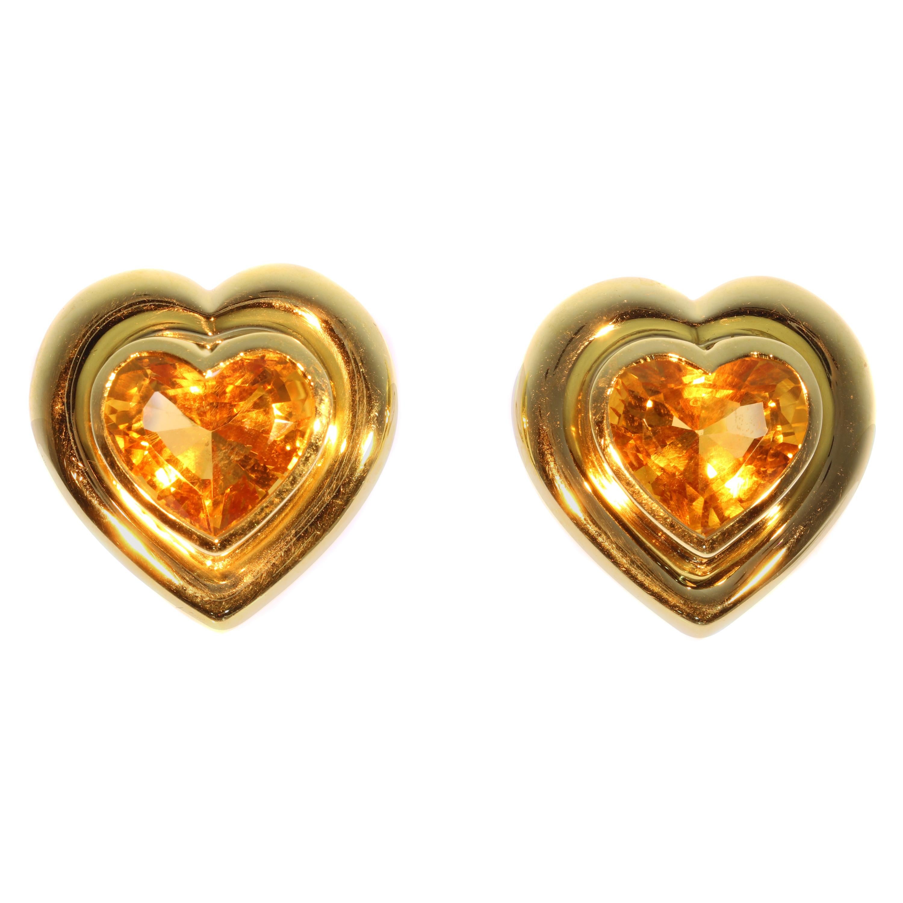Paloma Picasso for Tiffany & Co. Citrine 18 Karat Gold Heart Clip on Earrings For Sale