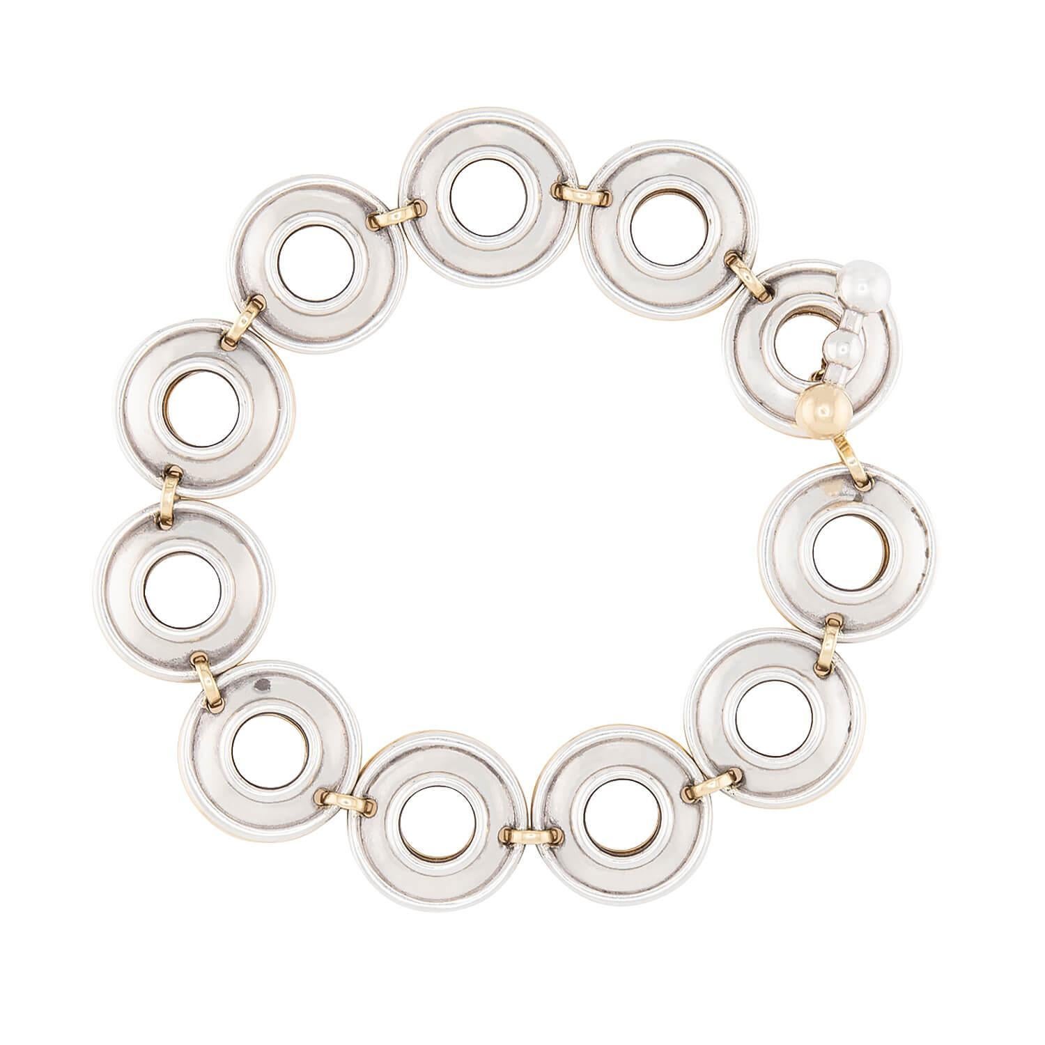 Women's PALOMA PICASSO for TIFFANY & CO. Estate 18k/Sterling Silver Disc Bracelet For Sale