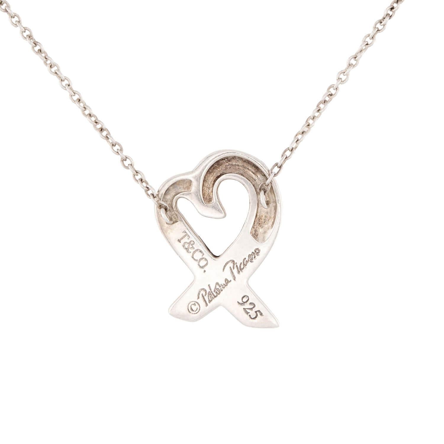 Women's PALOMA PICASSO for Tiffany& CO. Estate Sterling Silver Heart Pendant Necklace For Sale