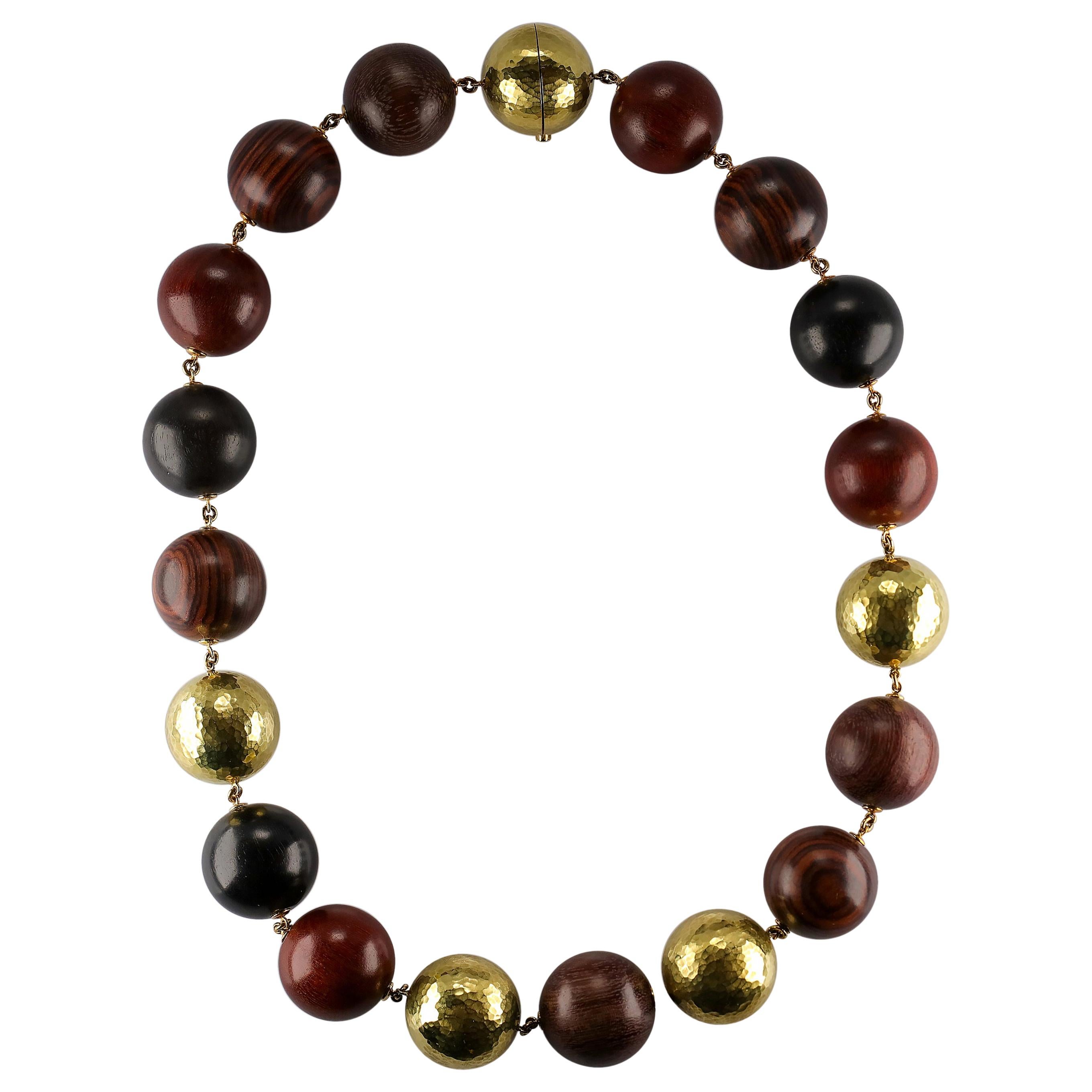 Paloma Picasso for Tiffany & Co. Exotic Wood and Hammered Gold Bead Necklace