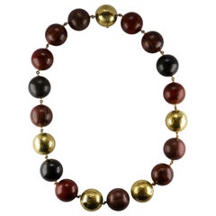 Vintage Paloma Picasso for Tiffany & Co. Exotic Wood and Hammered Gold Bead Necklace