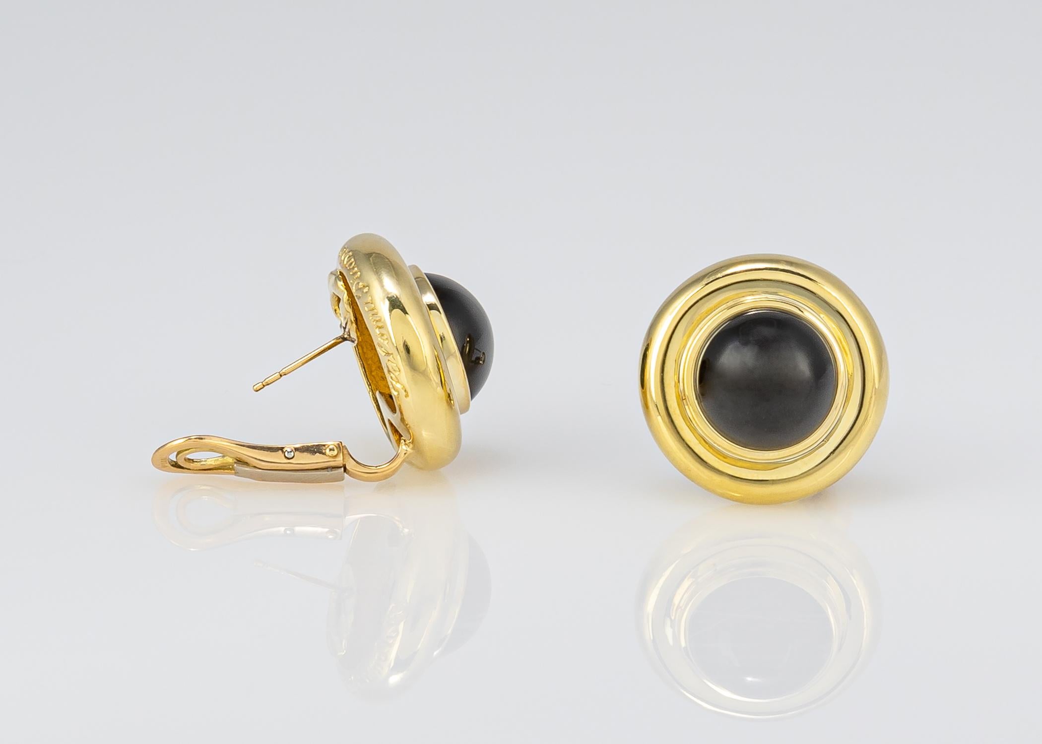 Paloma Picasso has created bold simple designs for Tiffany that are classic and collectable. Black onyx framed with a double bezel. Wearable & Chic. 15/16th of an inch.