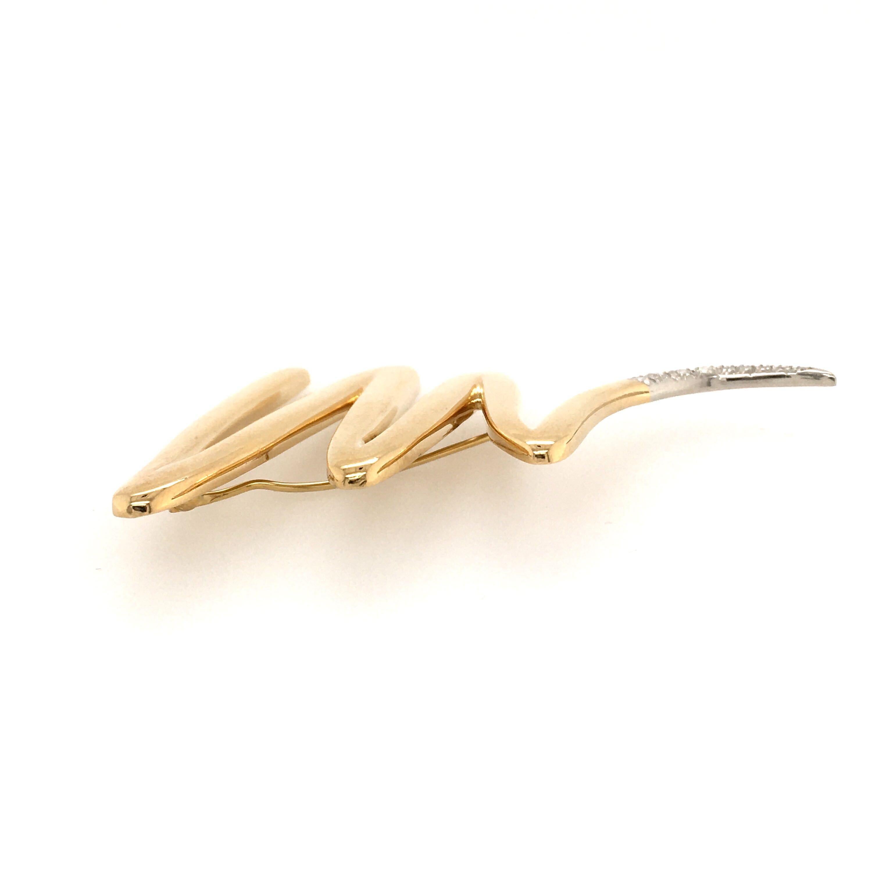 Round Cut Paloma Picasso for Tiffany & Co., Gold and Diamond Squiggle Brooch