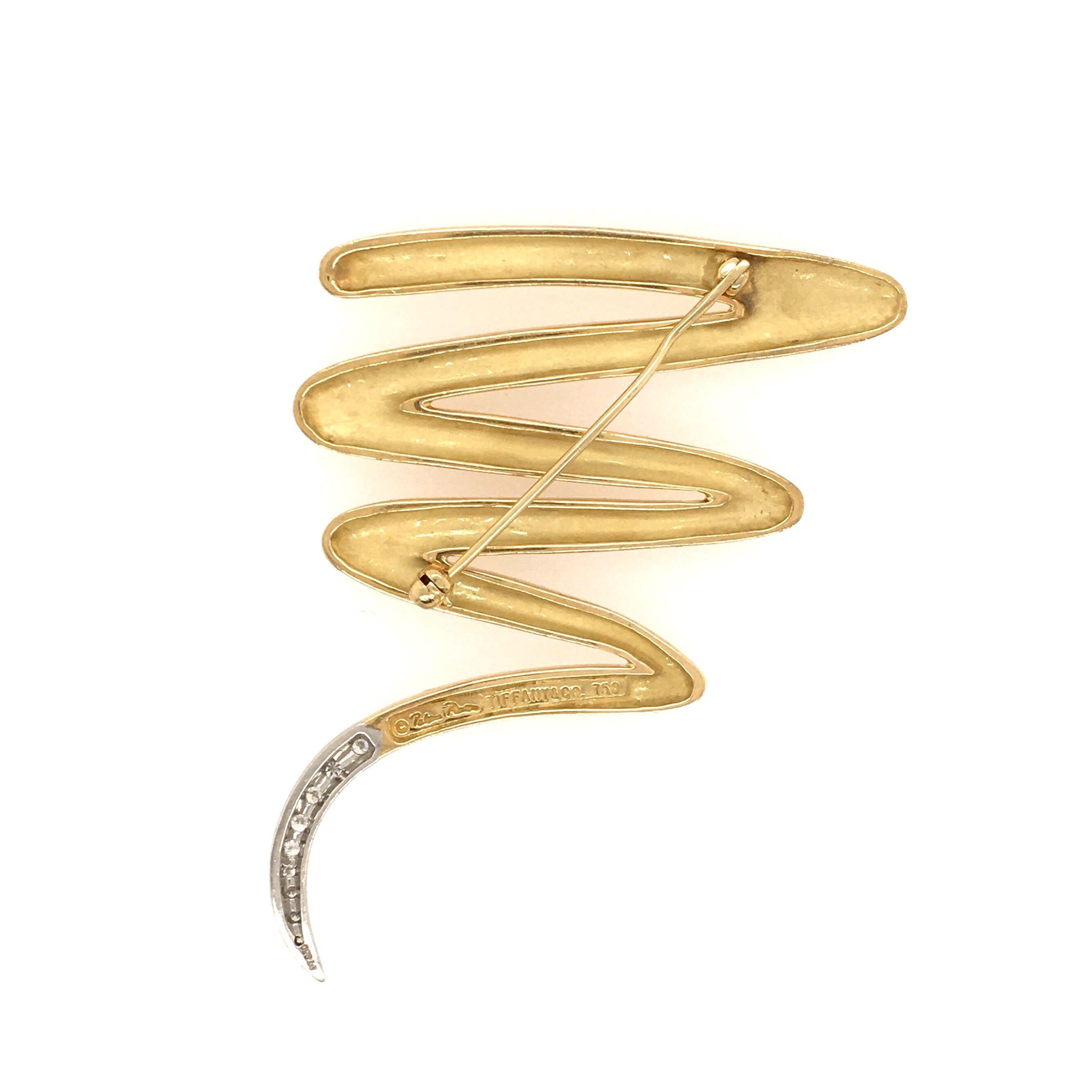 Paloma Picasso for Tiffany & Co., Gold and Diamond Squiggle Brooch In Good Condition In New York, NY