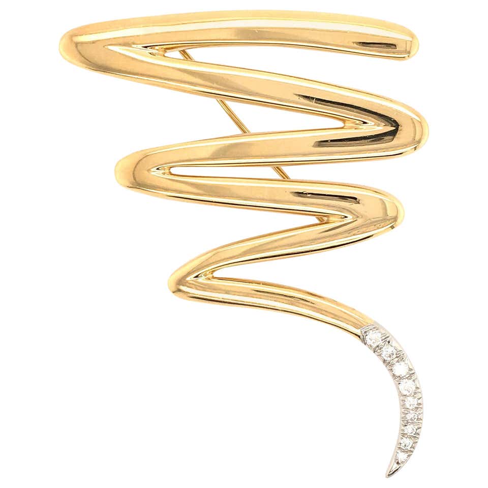 Paloma Picasso for Tiffany and Co., Gold and Diamond Squiggle Brooch ...