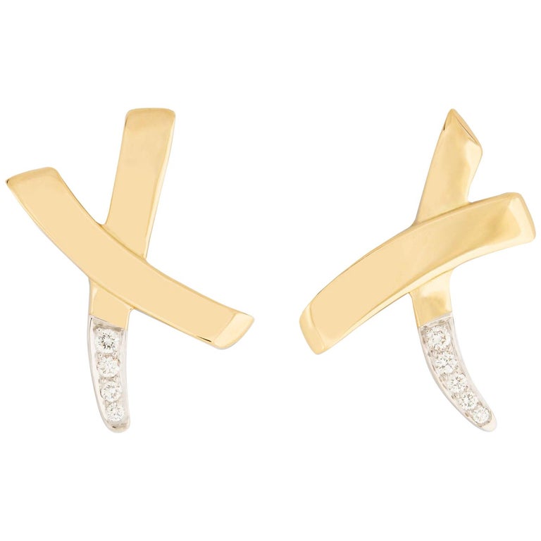 Paloma Picasso for Tiffany and Co. Gold and Diamond X Earrings at