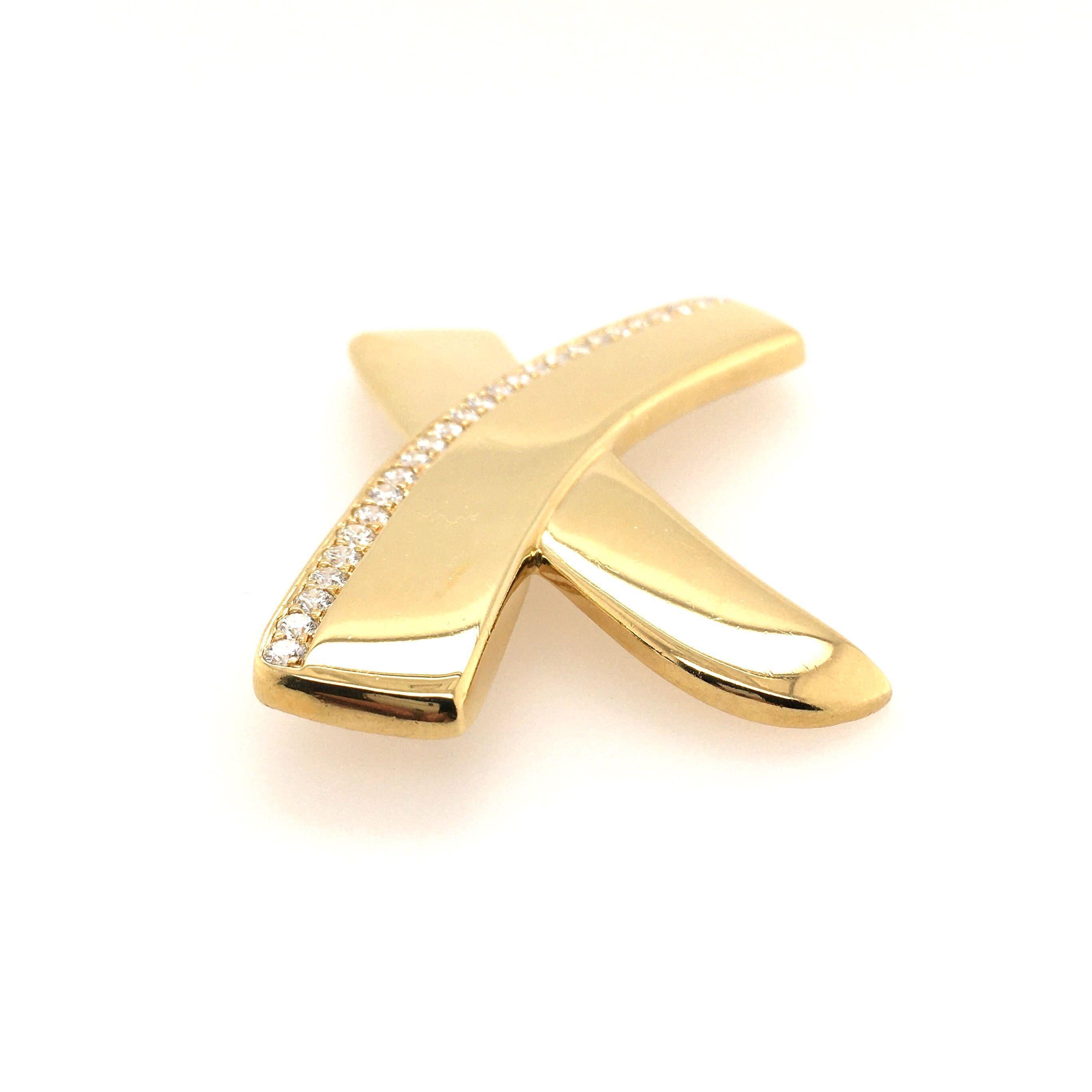 Round Cut Paloma Picasso for Tiffany & Co., Gold and Diamond X Motif Brooch