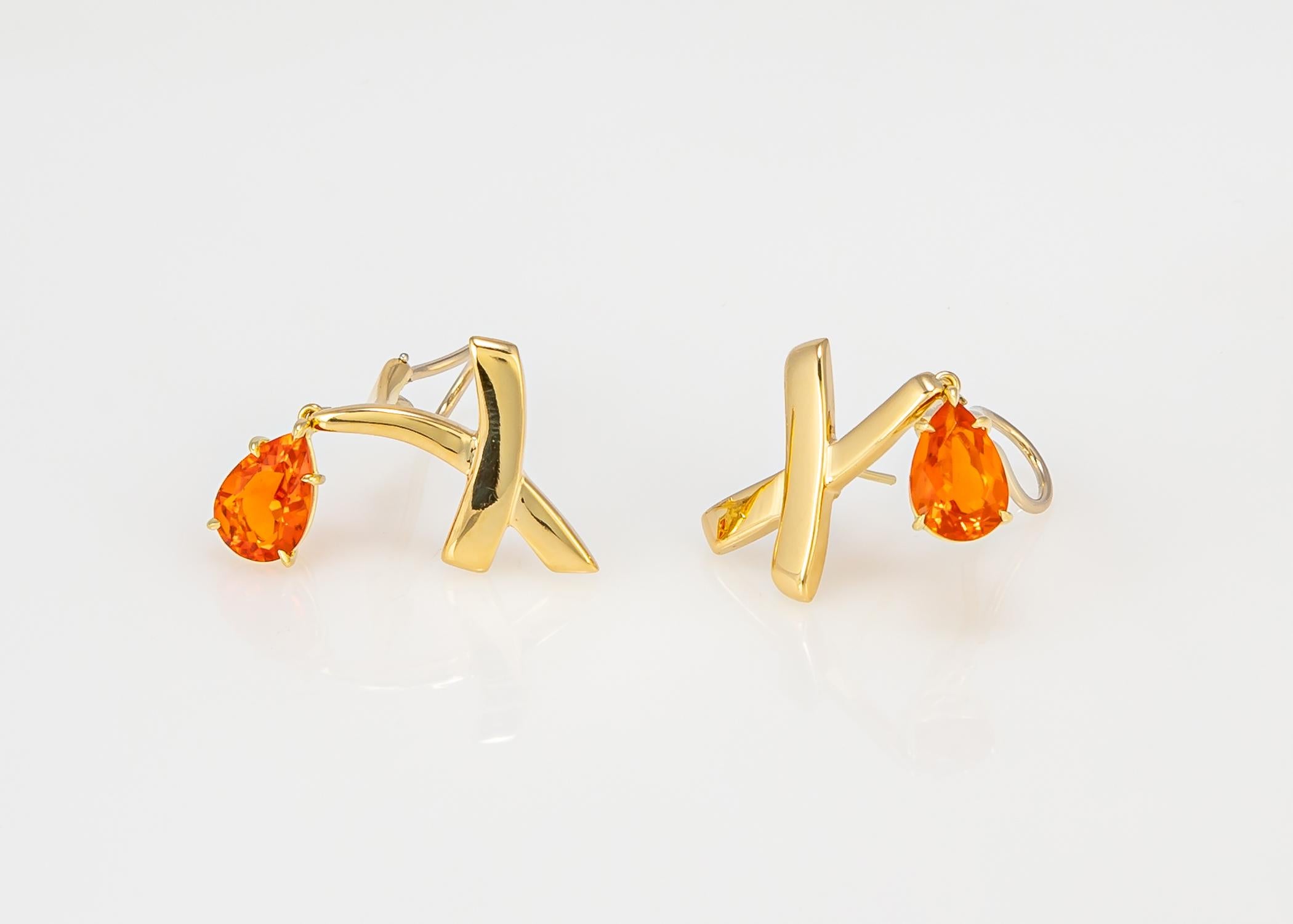 Pear Cut Paloma Picasso for Tiffany & Co. Gold and Fire Opal Earrings For Sale