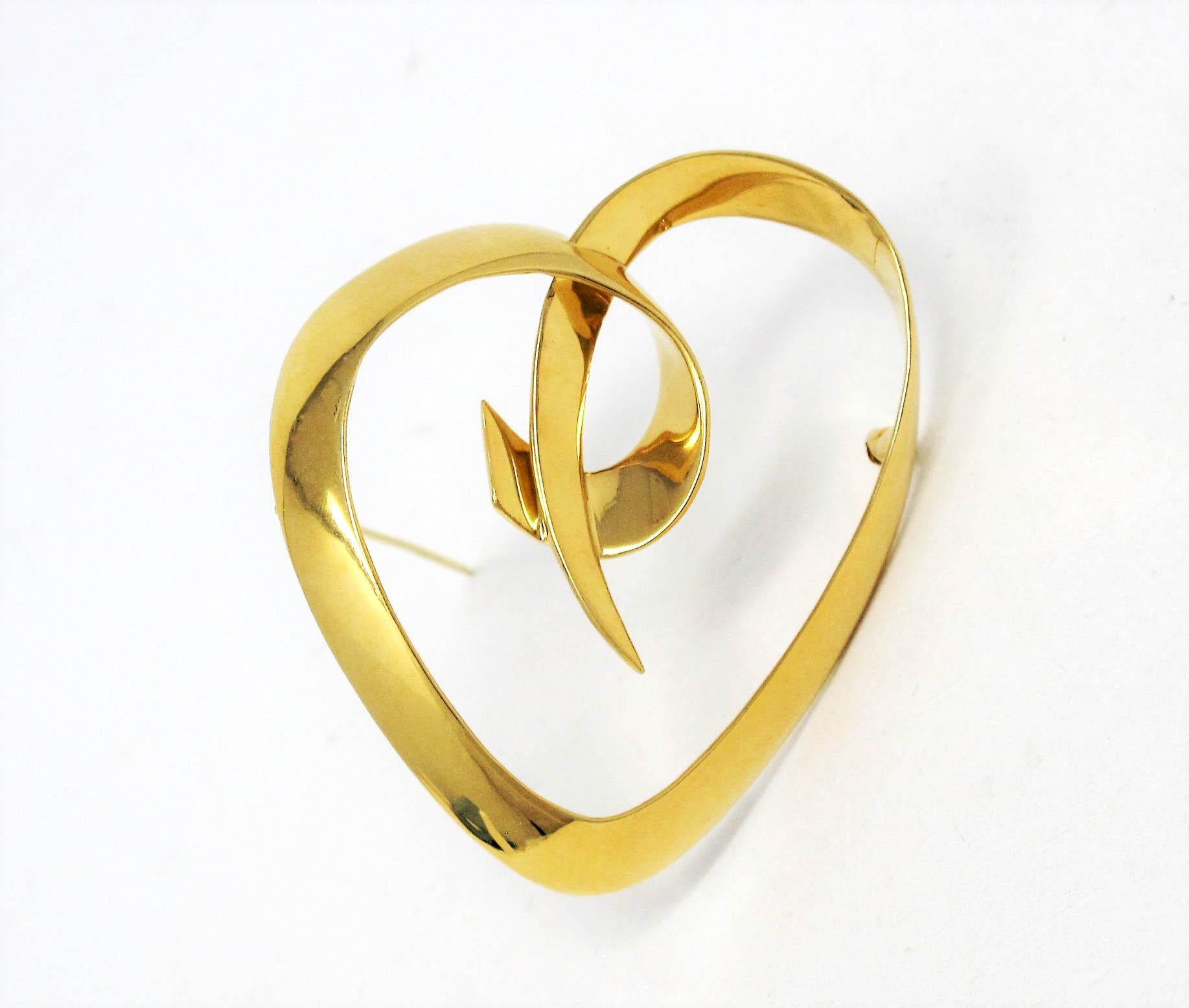 Paloma Picasso pour Tiffany & Co. Grande broche en forme de cœur en or jaune 18 carats Pour femmes en vente