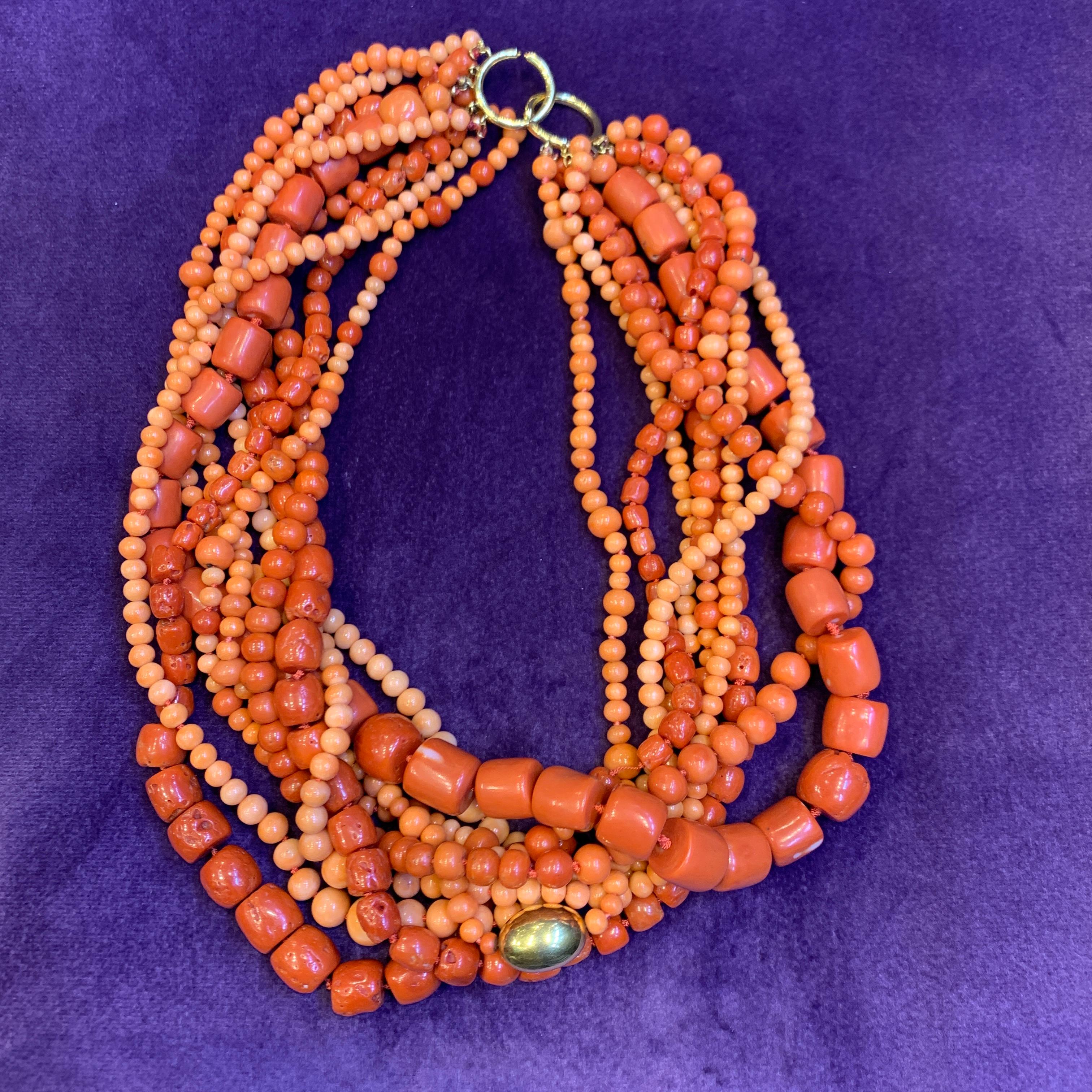 Uncut Paloma Picasso for Tiffany & Co. Multi Strand Coral Bead Necklace For Sale