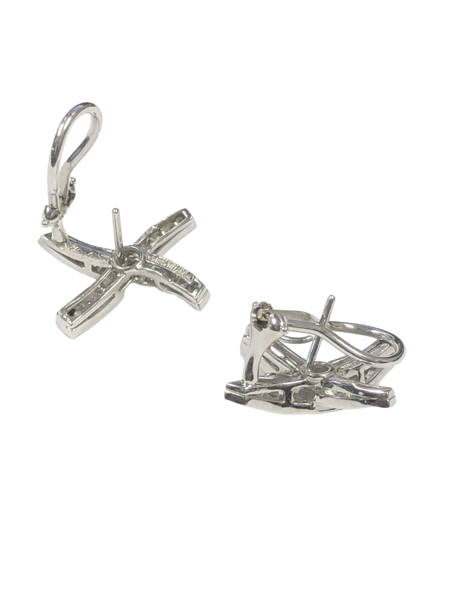 Round Cut Paloma Picasso for Tiffany & Co. Platinum and Diamond X Kiss Earrings For Sale