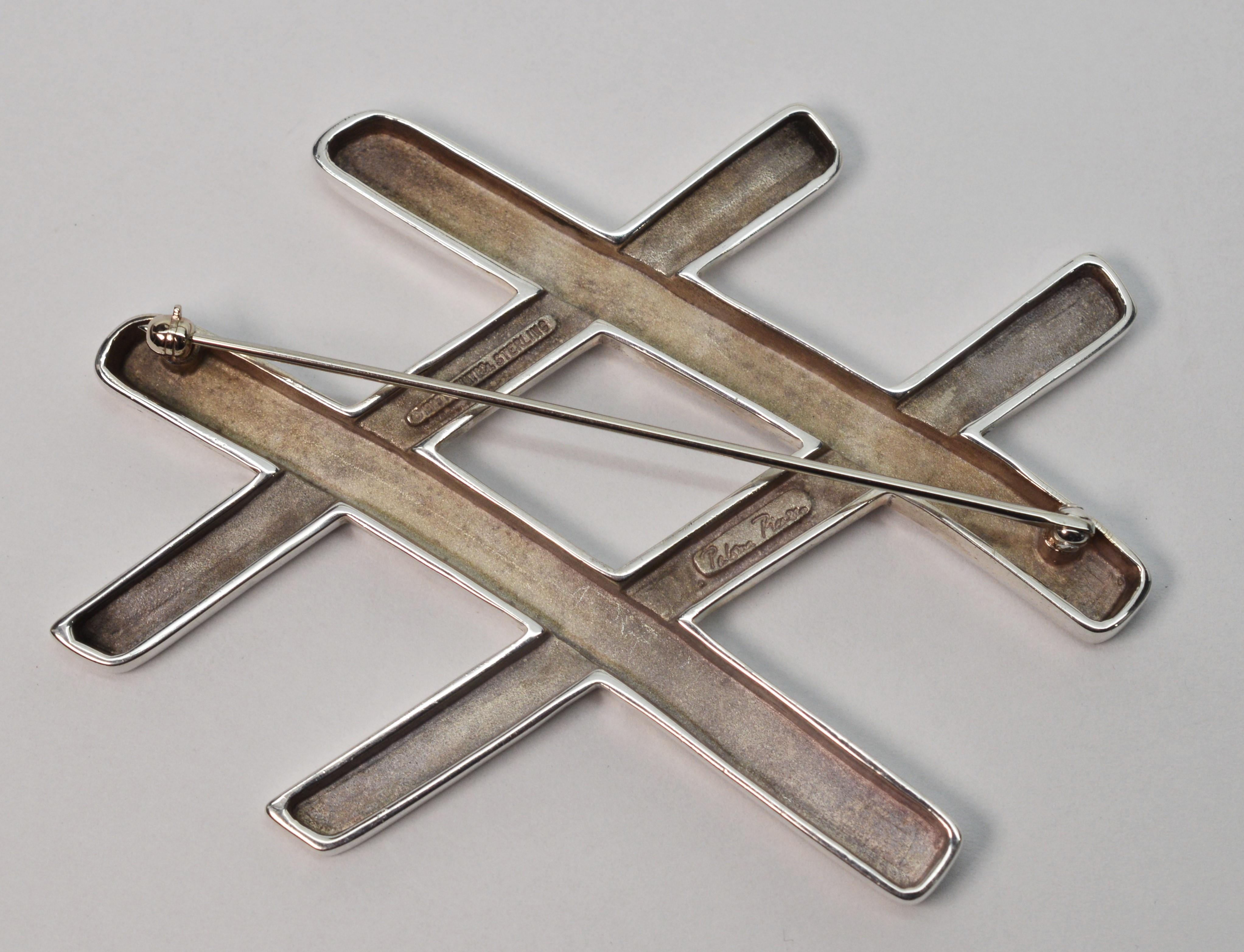 Paloma Picasso for Tiffany & Co. Sterling Silver Graffiti Hash Tag Brooch In Excellent Condition In Mount Kisco, NY