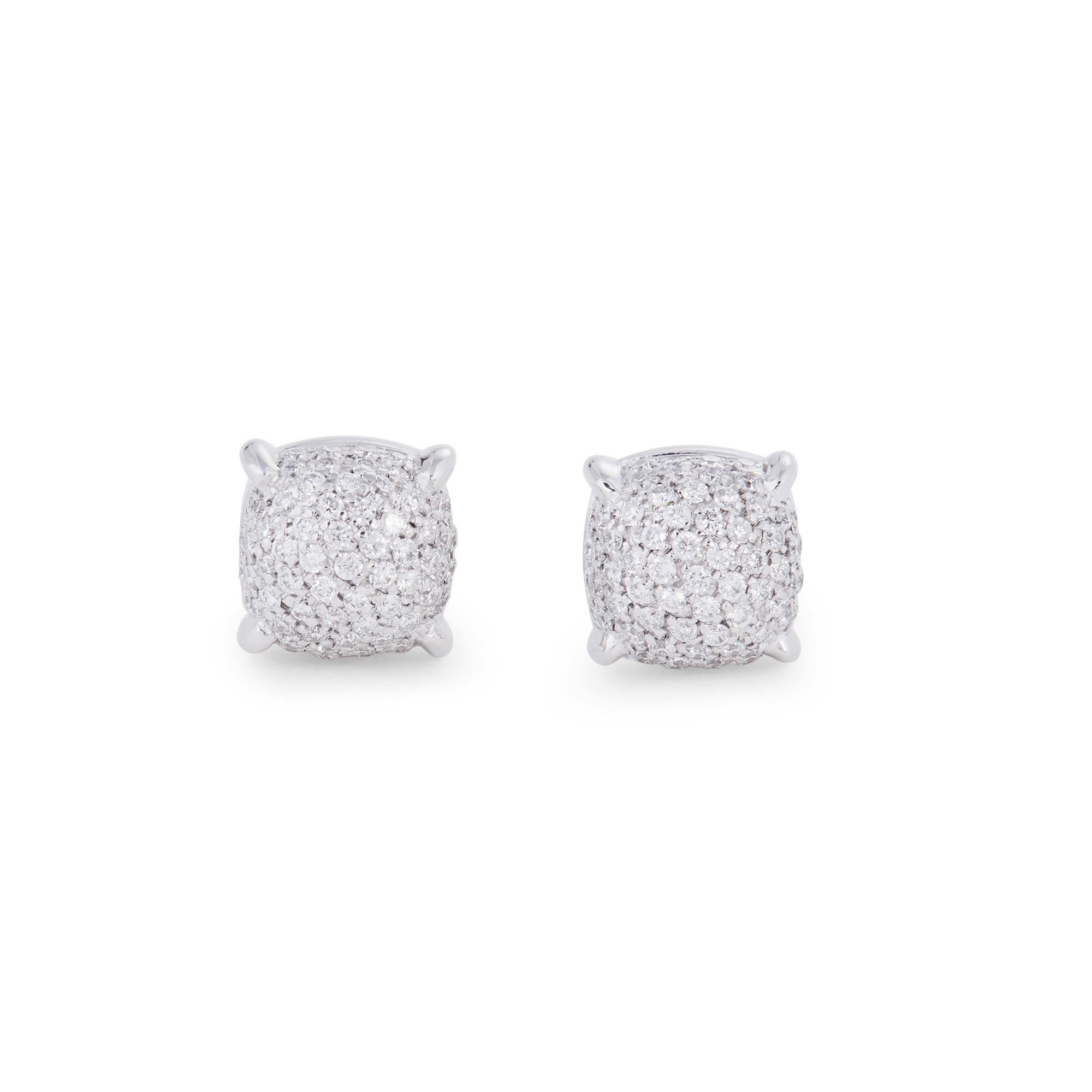 Authentic Tiffany & Co. Paloma's Sugar Stacks earrings crafted in platinum.  Resembling glittering sugar cubes, these sweet earrings are pave set with an estimated .33 carats of diamonds.  The earrings measure 7.1mm x 7.1mm.  Signed Palmo Picasso,