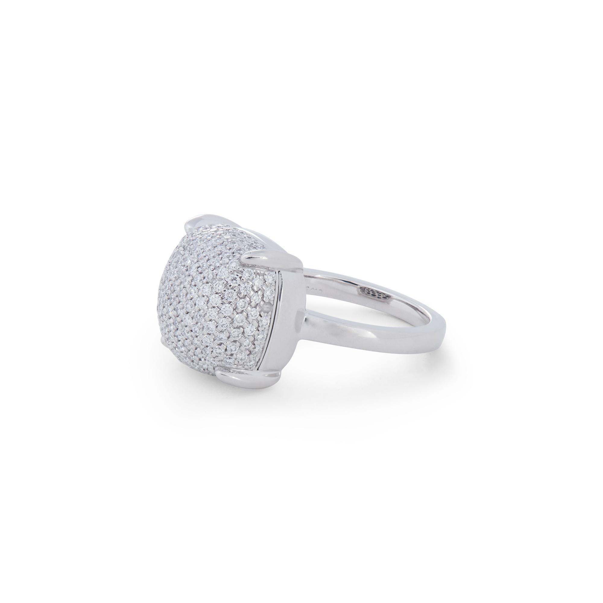 Authentic Tiffany & Co. Paloma's Sugar Stacks ring crafted in 18k white gold.  Resembling a glittering sugar cube, this sweet ring is pave set with an estimated 0.49 carats of diamonds.  Size 4.  Signed Palmo Picasso, Tiffany & Co., AU750, Italy. 
