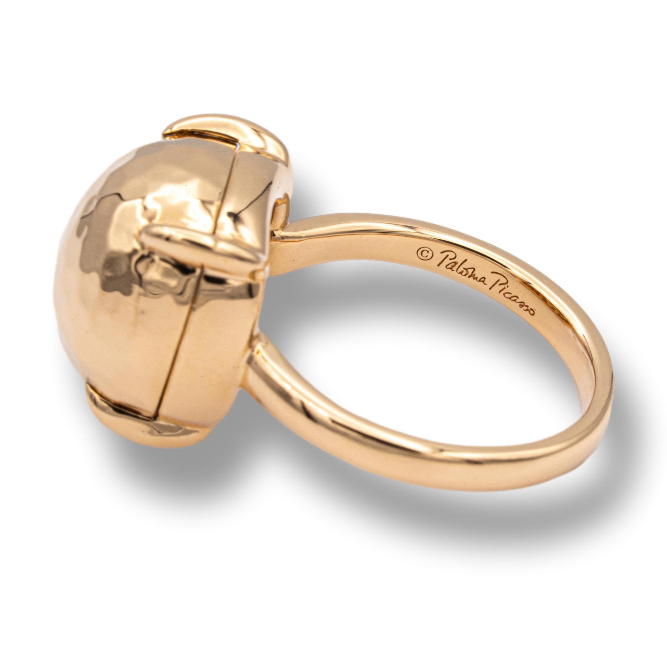 Tiffany & Co. Sugar Stacks Hammered Ring designed by Paloma Picasso finely crafted in 18 Karat rose gold featuring 4 claw prong hammered gold bead set on top of a polished band.

Stamp: T&Co. Paloma Picasso 750
Size: 4.75 (Can be resized)
Weight:
