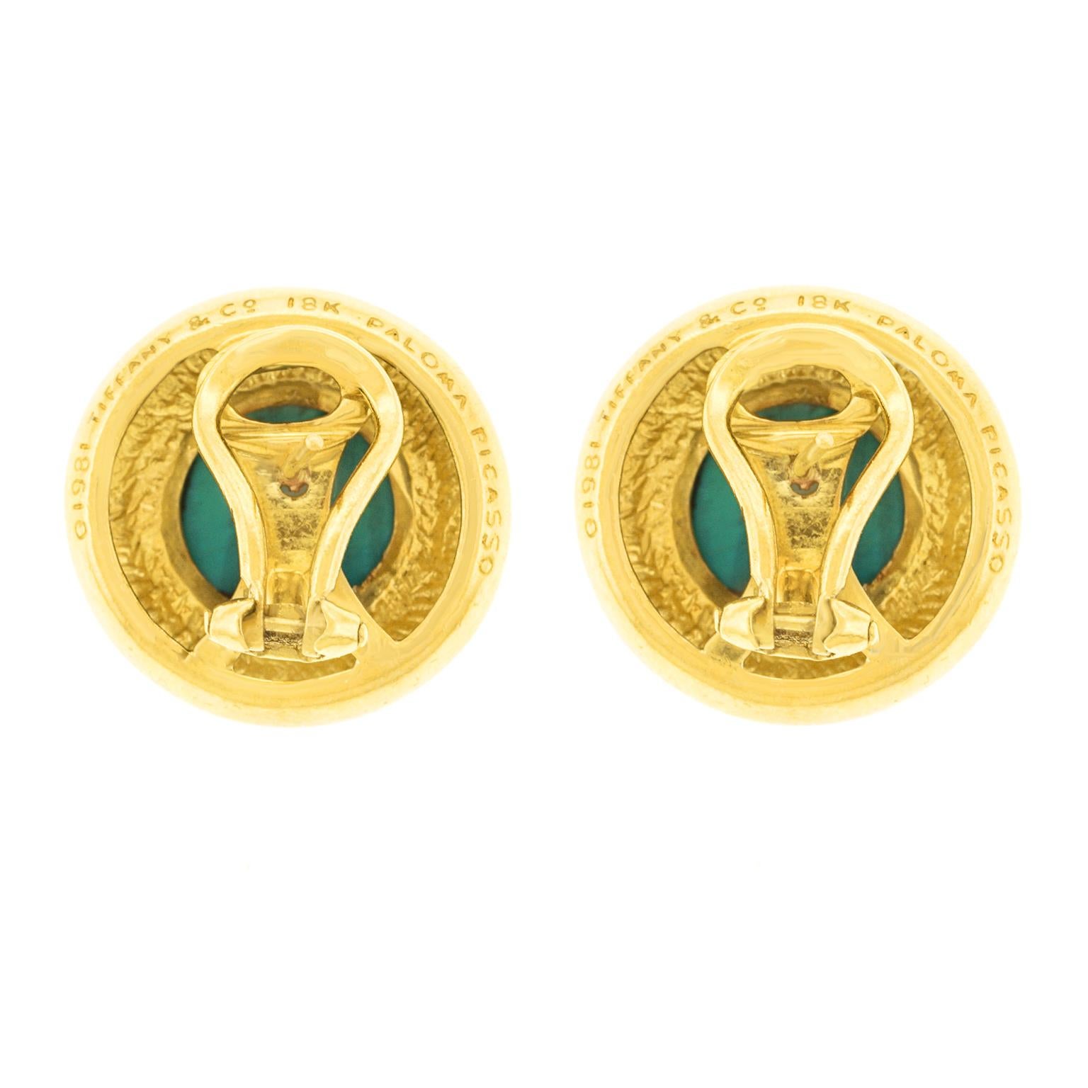 Paloma Picasso for Tiffany & Co. Turquoise Set Gold Earrings 3