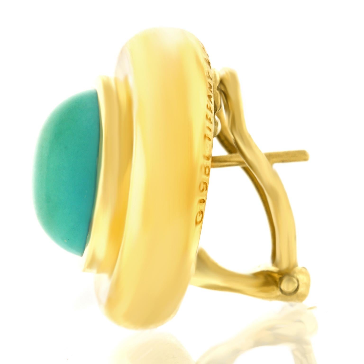 Paloma Picasso for Tiffany & Co. Turquoise Set Gold Earrings 4