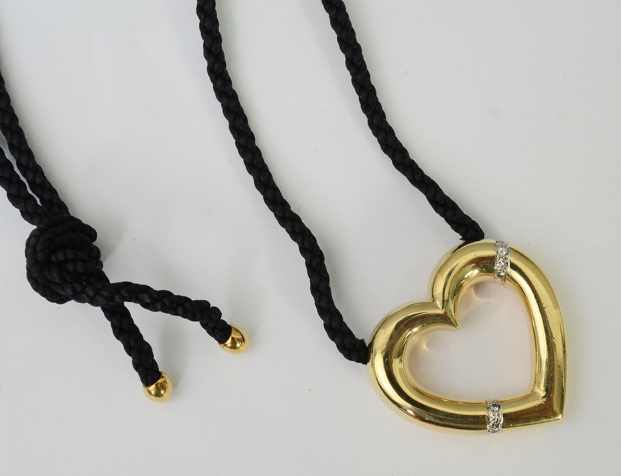 Paloma Picasso for Tiffany Gold Open Heart Pendant with Diamonds In Excellent Condition In Darnestown, MD