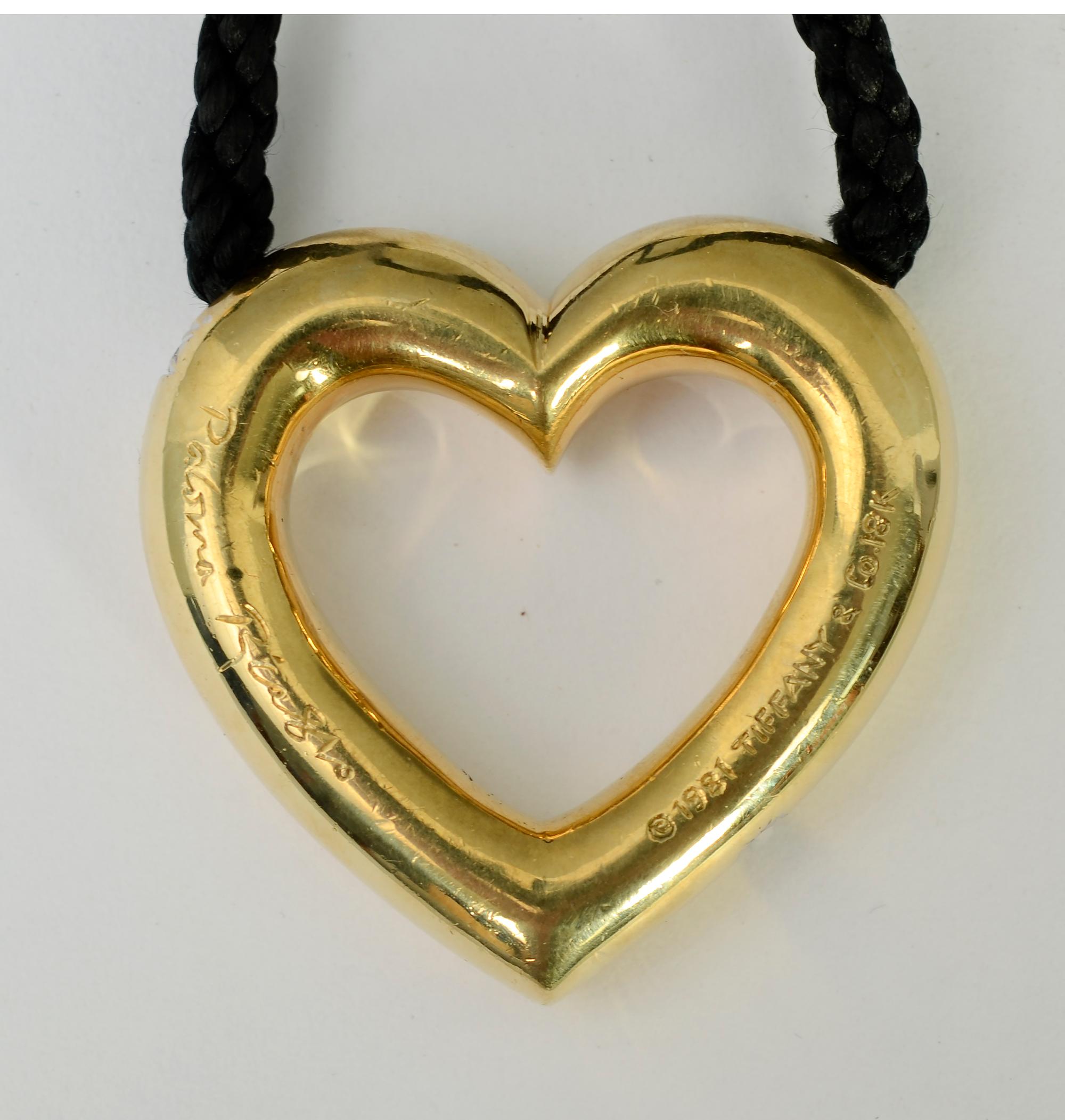 Women's or Men's Paloma Picasso for Tiffany Gold Open Heart Pendant with Diamonds