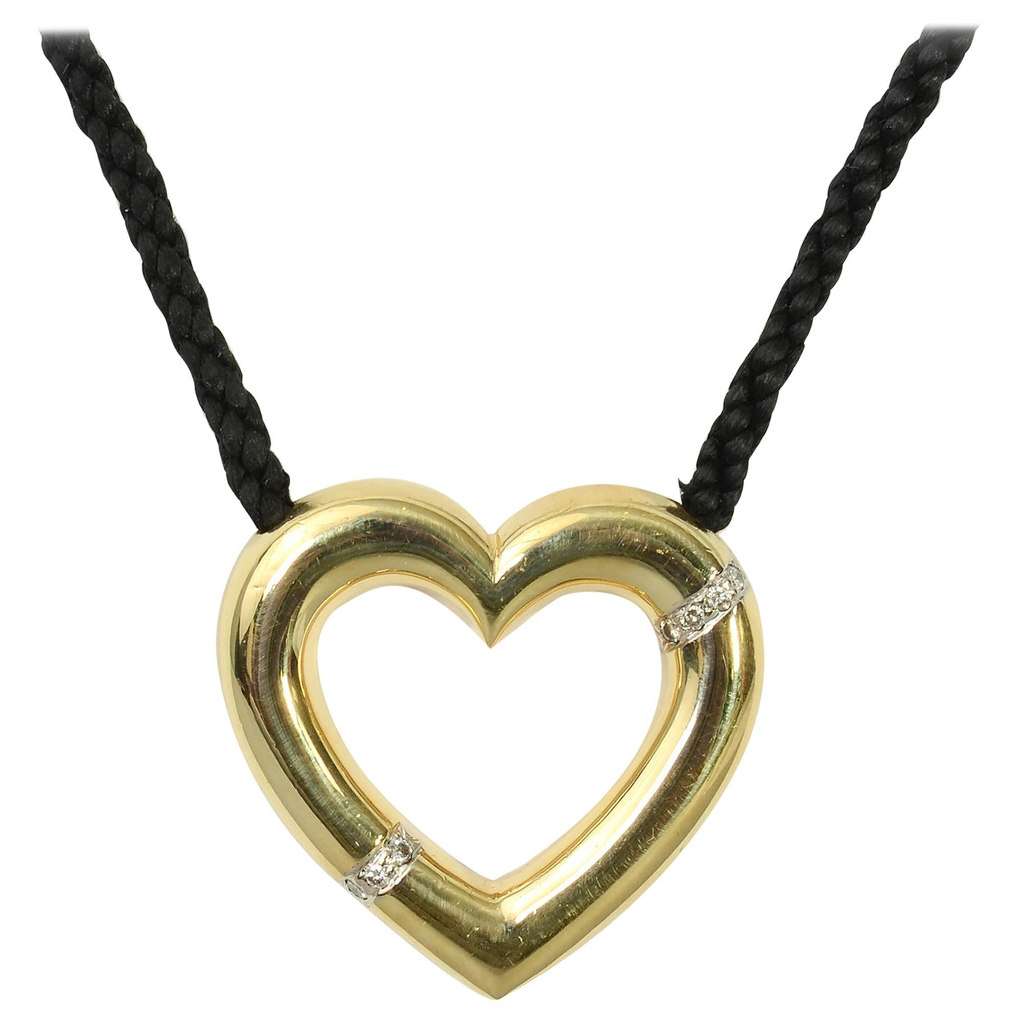 Paloma Picasso for Tiffany Gold Open Heart Pendant with Diamonds