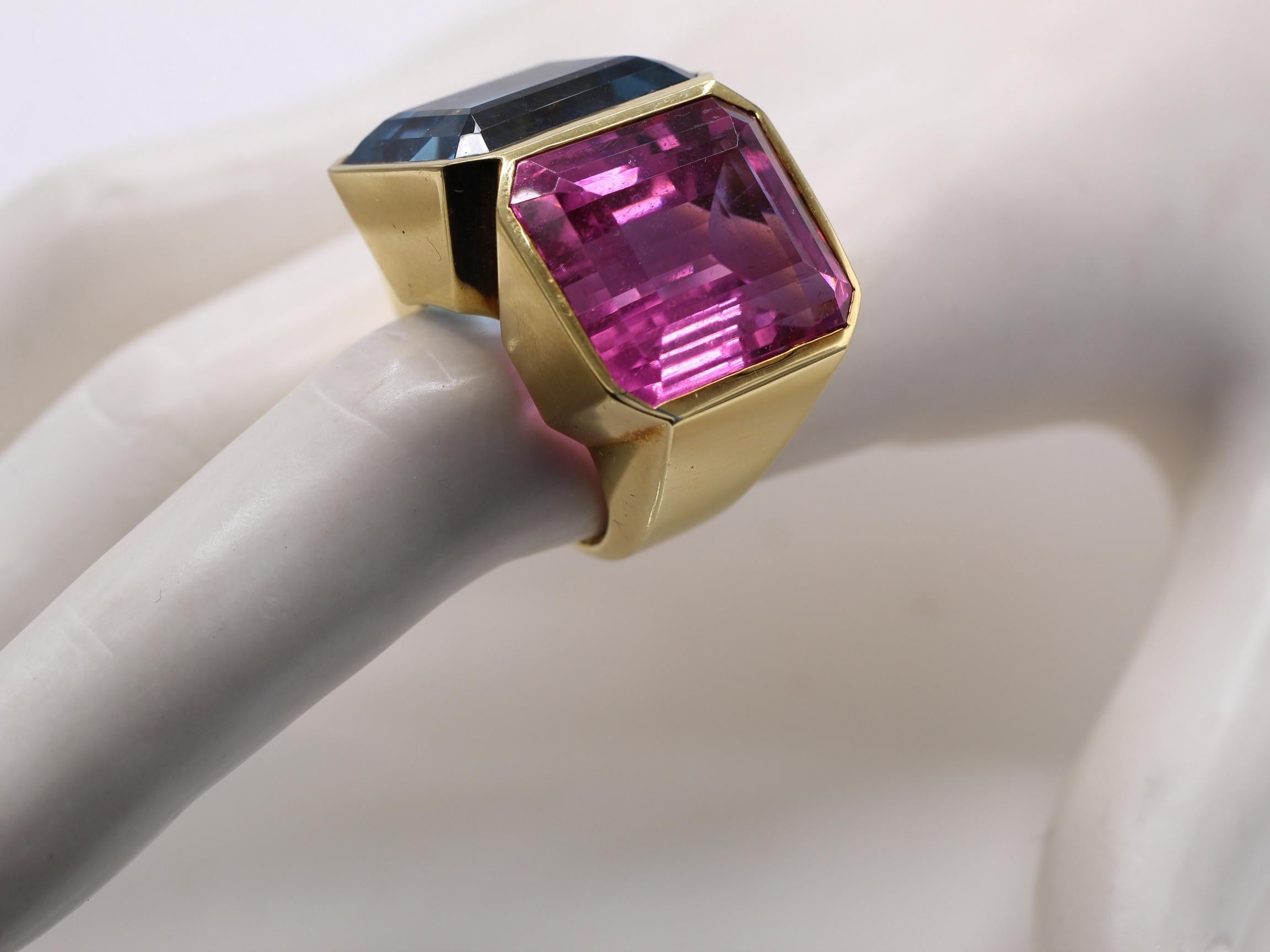 Paloma Picasso Para Tiffany Única Turmalina Aguamarina Anillo De Oro De 18 Kilates Corte esmeralda en venta