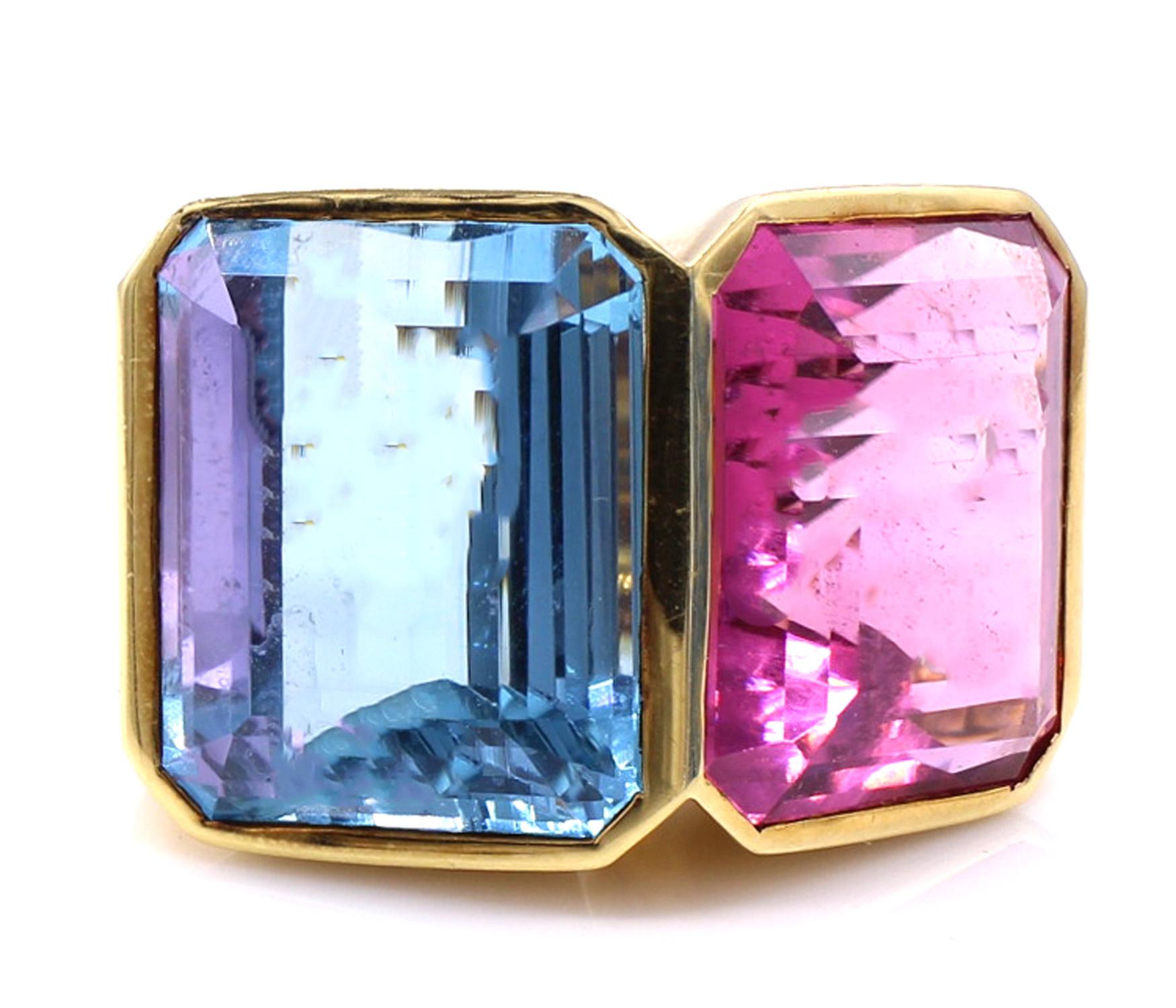 Paloma Picasso Para Tiffany Única Turmalina Aguamarina Anillo De Oro De 18 Kilates en Excelente estado para la venta en New York, NY